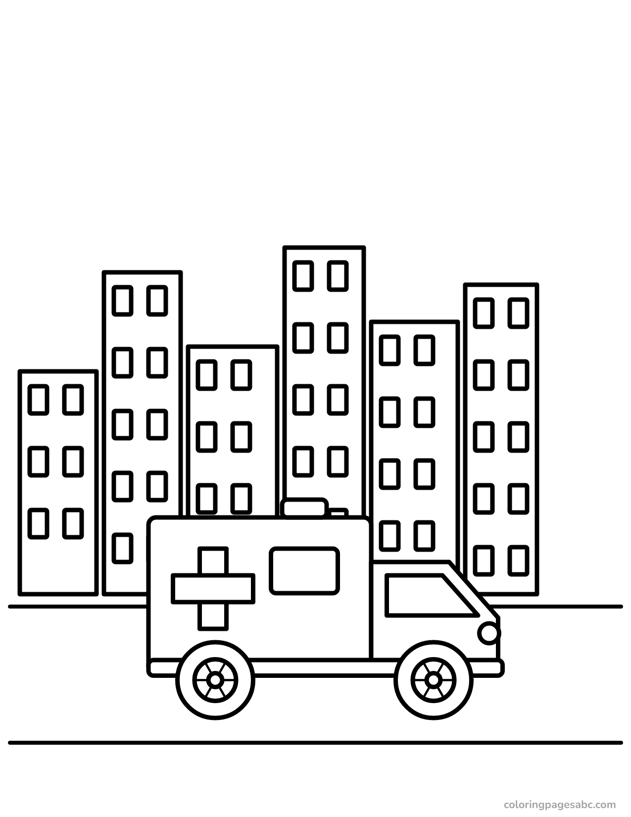 Ambulance in the city to color online