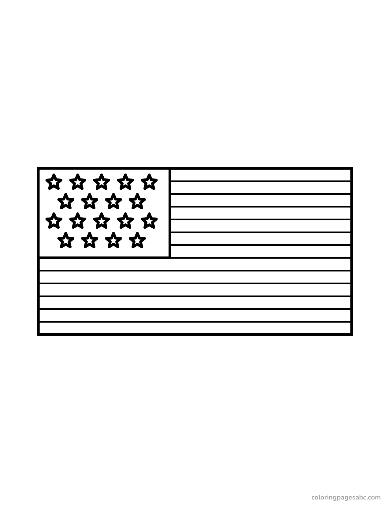 Flat American flag with 13 stripes and stars coloring page