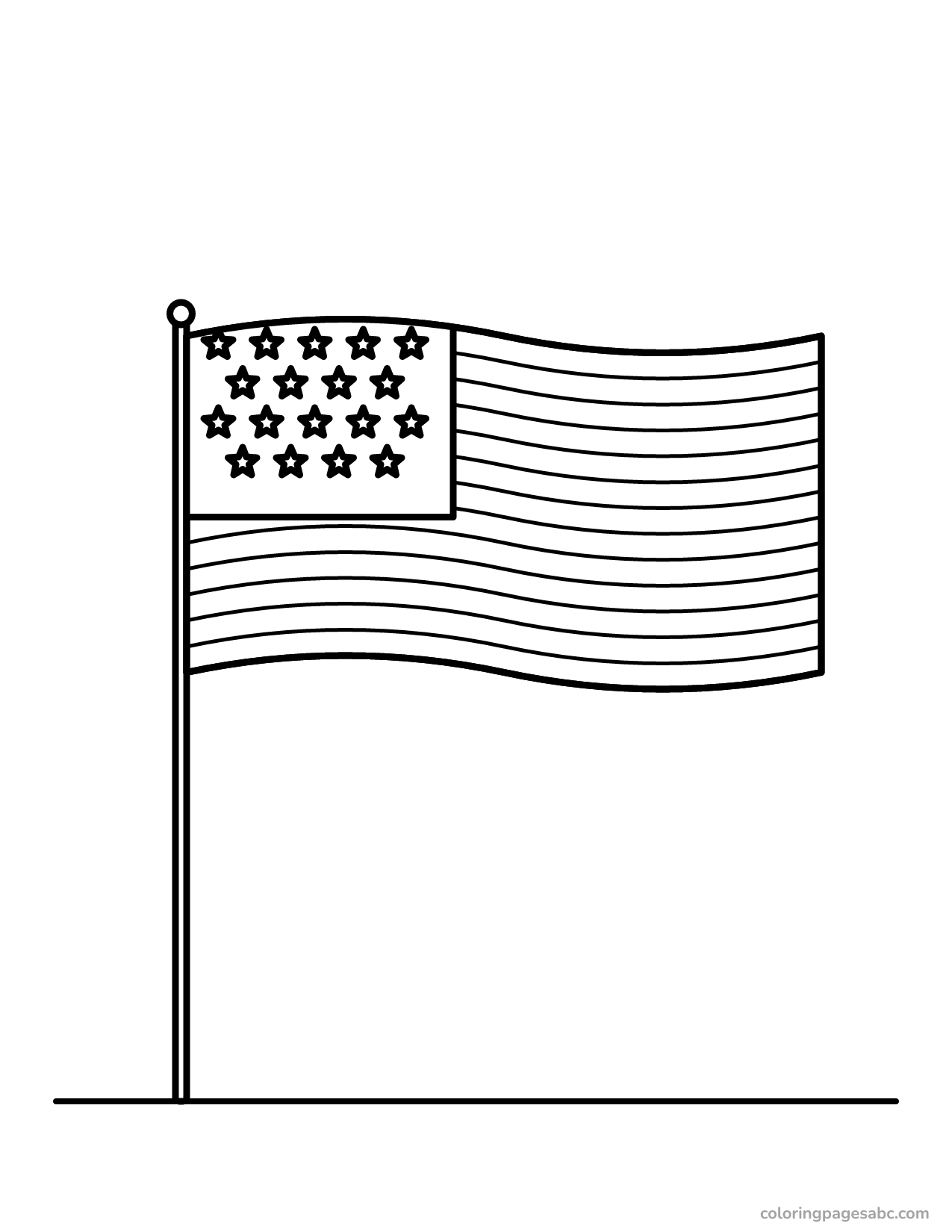 Big American flag waving on a tall pole coloring page