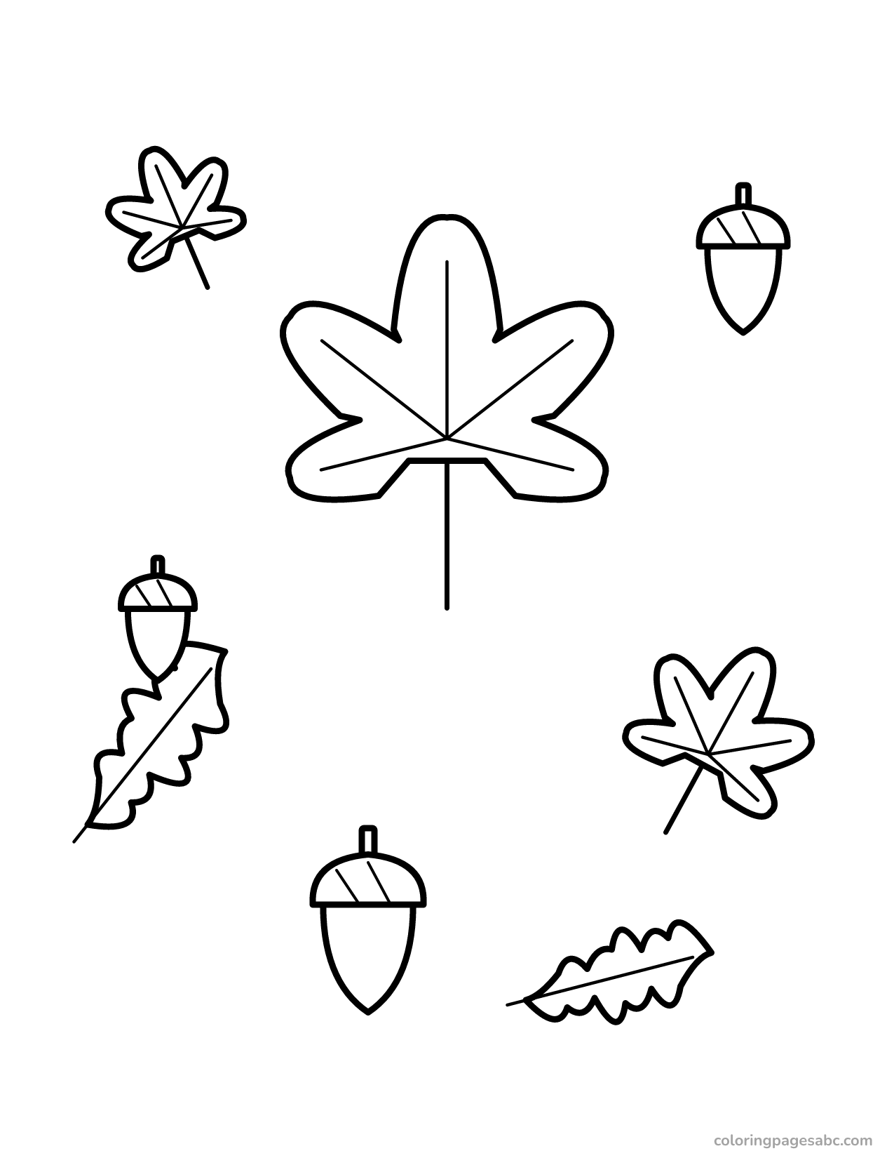 Autumn leaves and acorns to color online