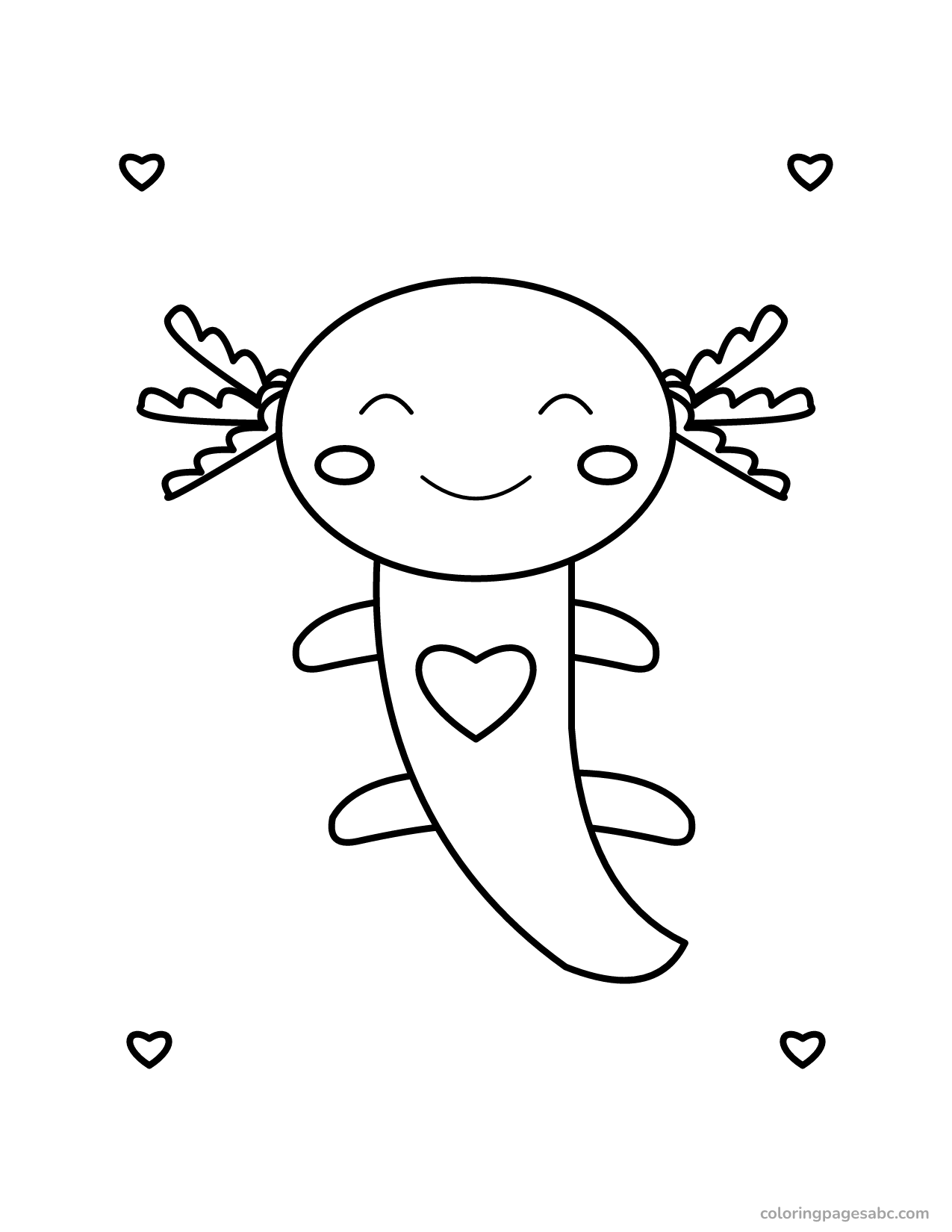 Axolotl with a heart to color online