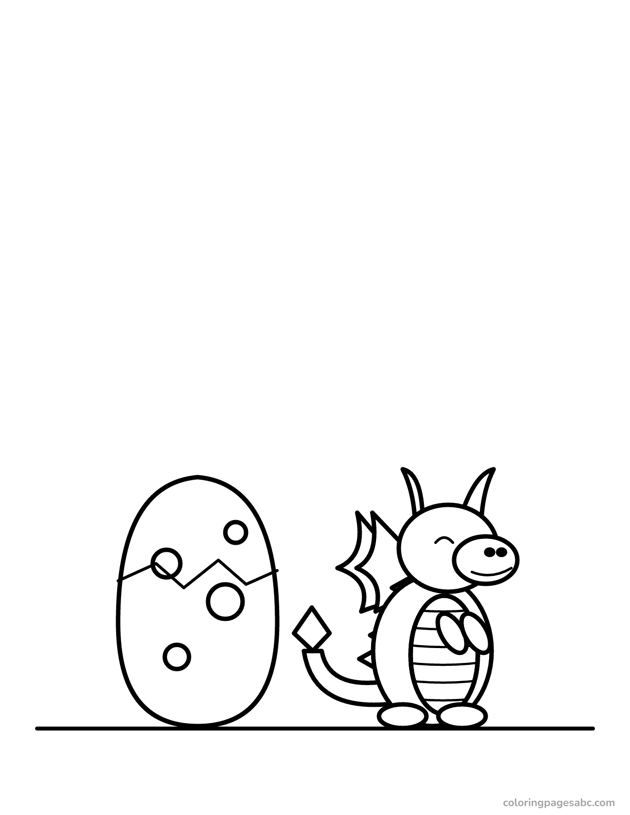 Happy baby dragon next to a cracked dragon egg