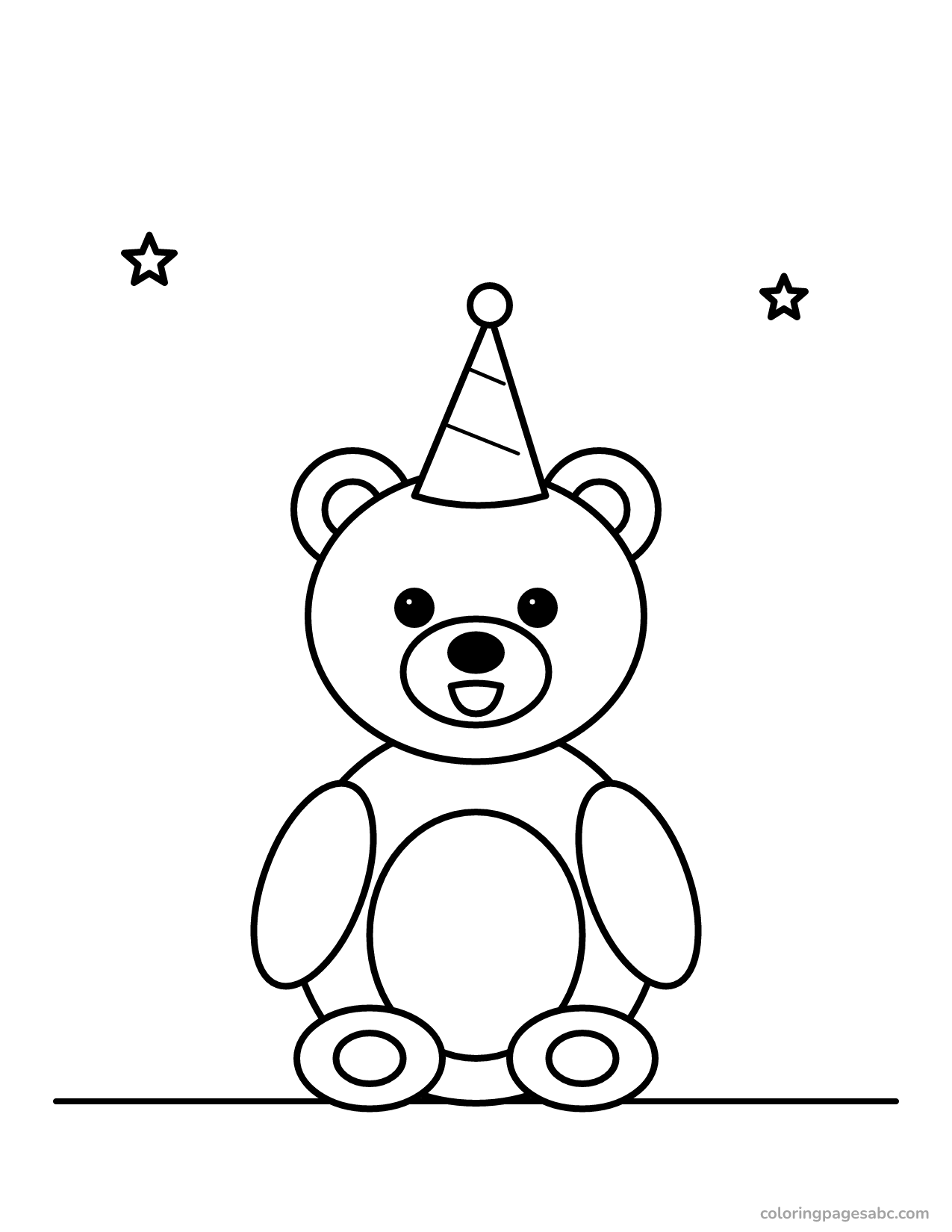 Cute bear in a party hat with stars coloring page