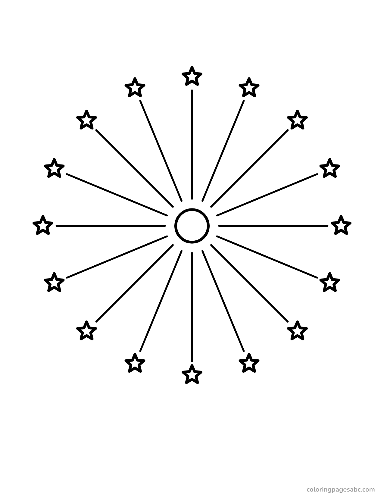 One big firework burst with stars at the tips coloring page