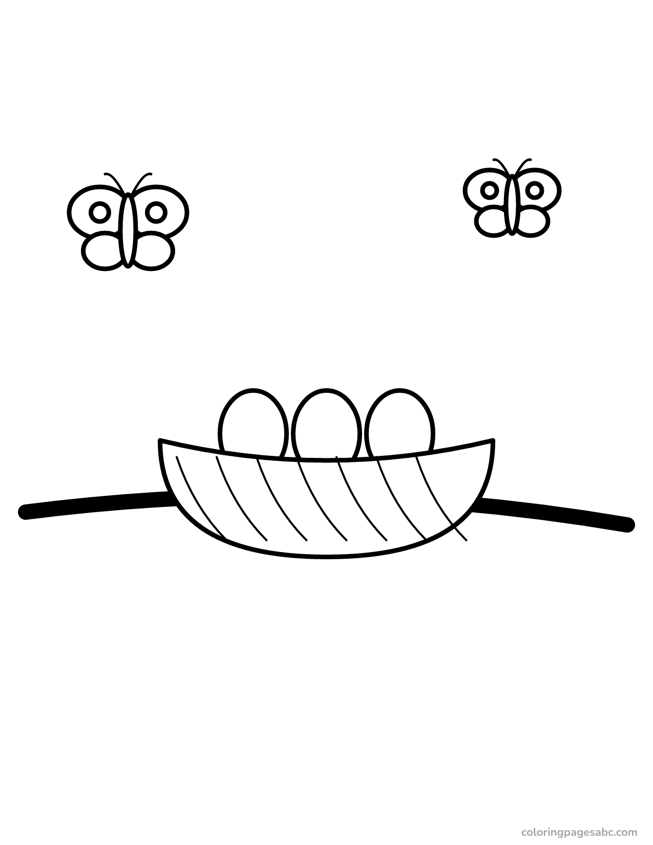 Bird nest with three eggs on a branch coloring page
