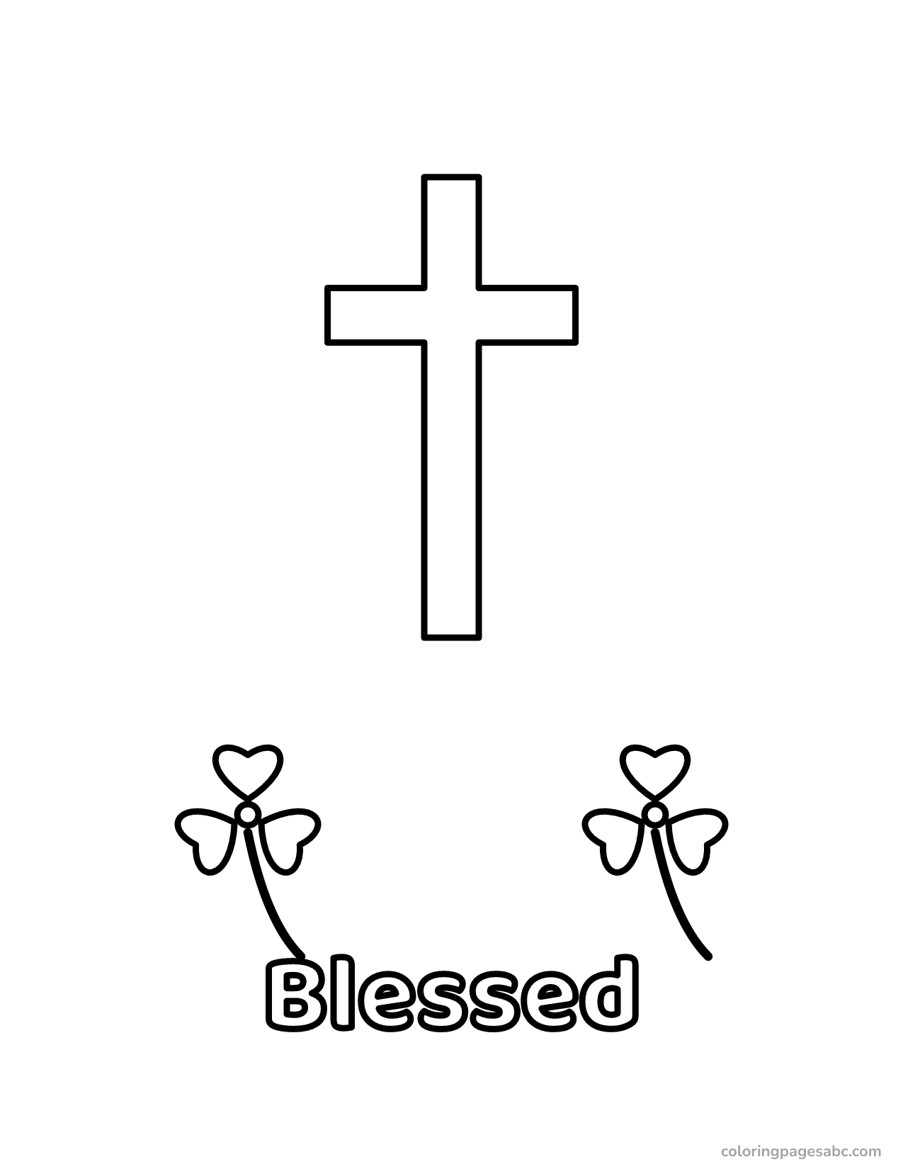 Cross with two shamrocks and Blessed lettering coloring page