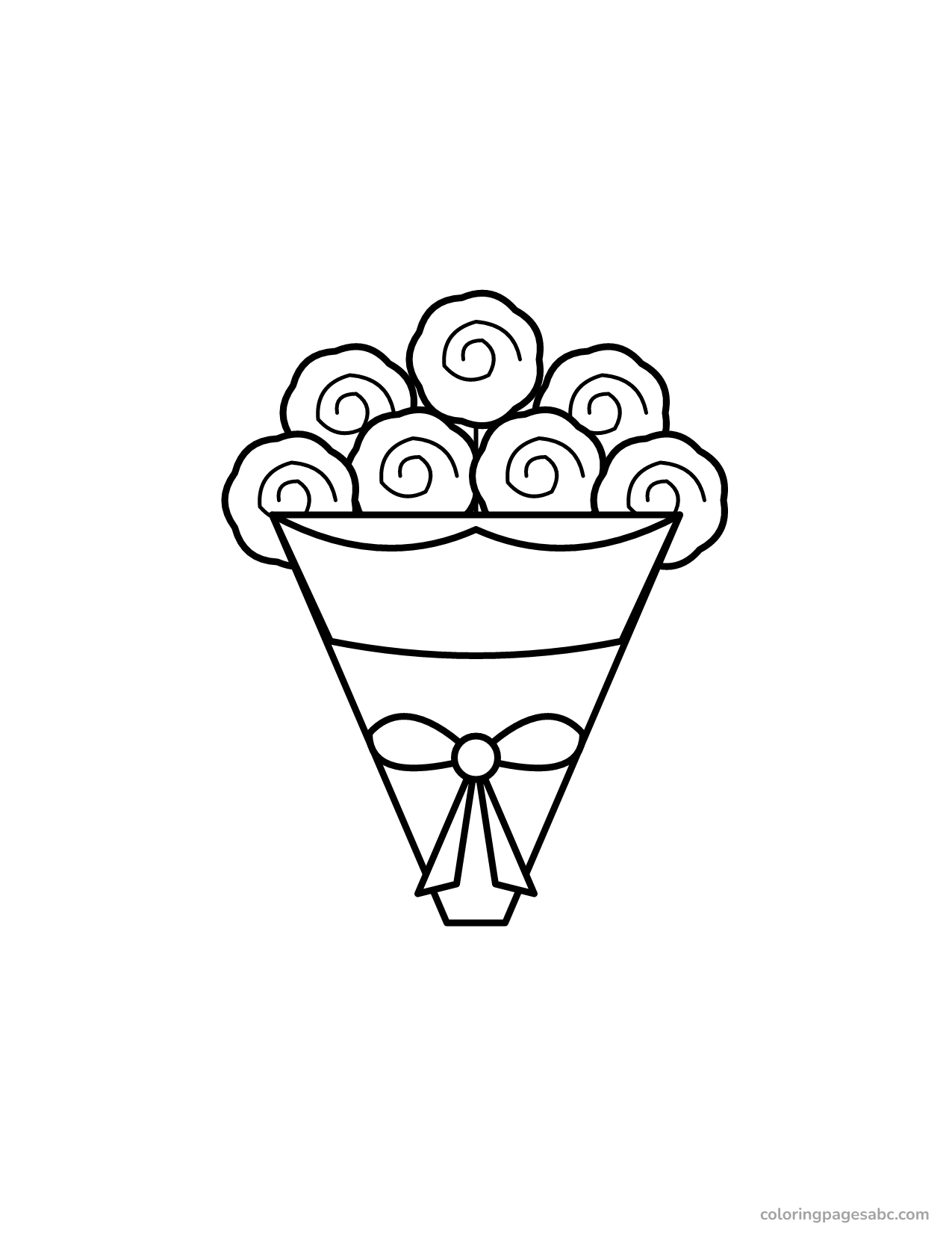 Bouquet of seven roses wrapped in paper with a bow