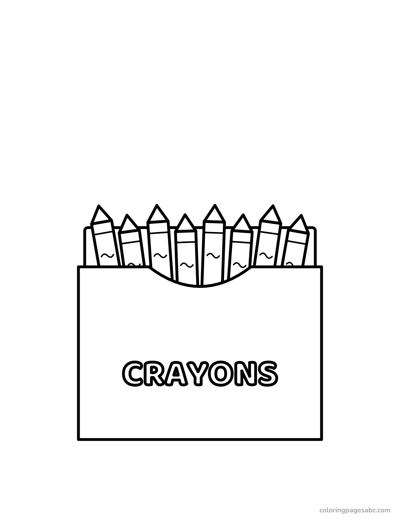 Eight crayons sticking out of a crayon box coloring page