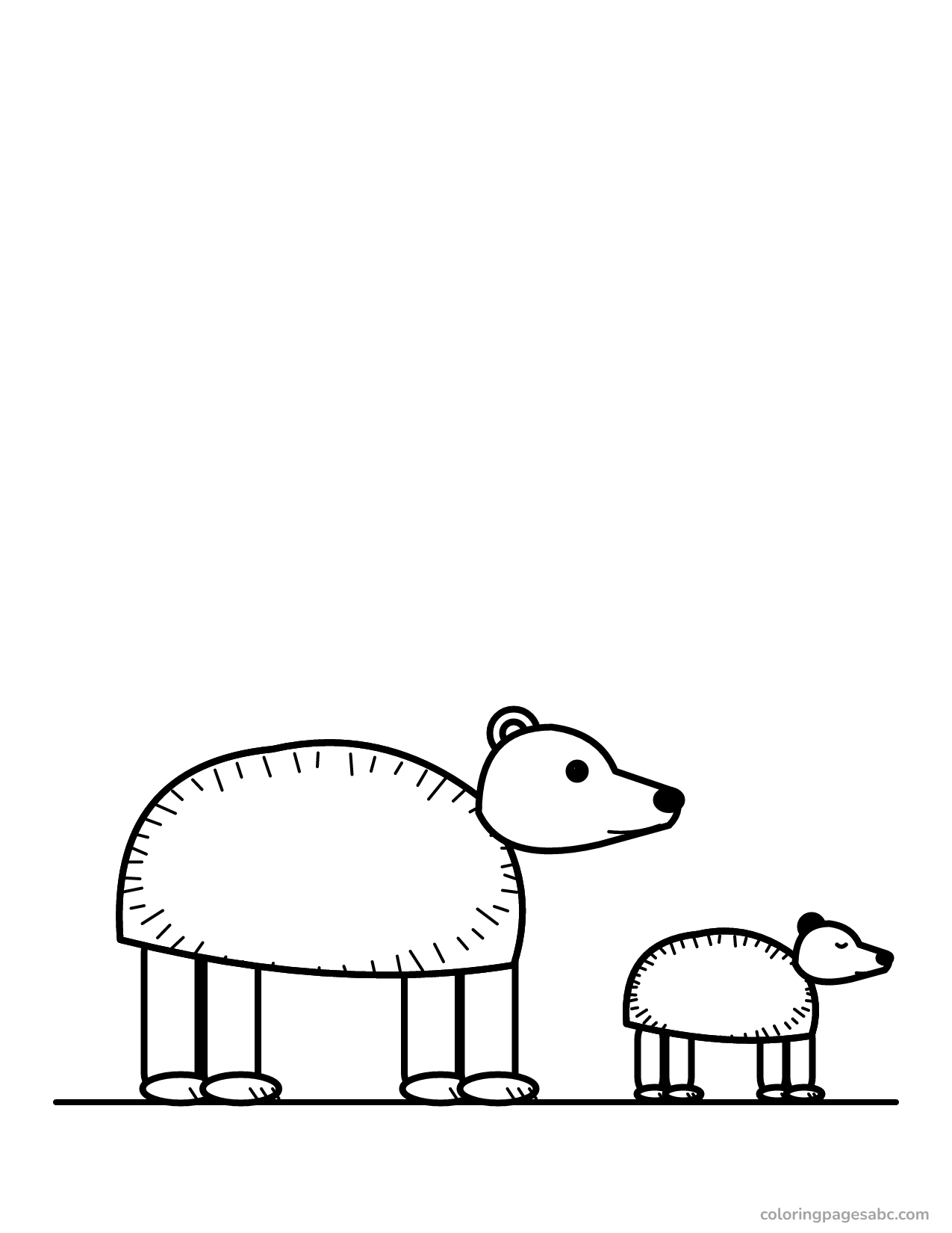 Brown bear walking with a happy cub coloring page