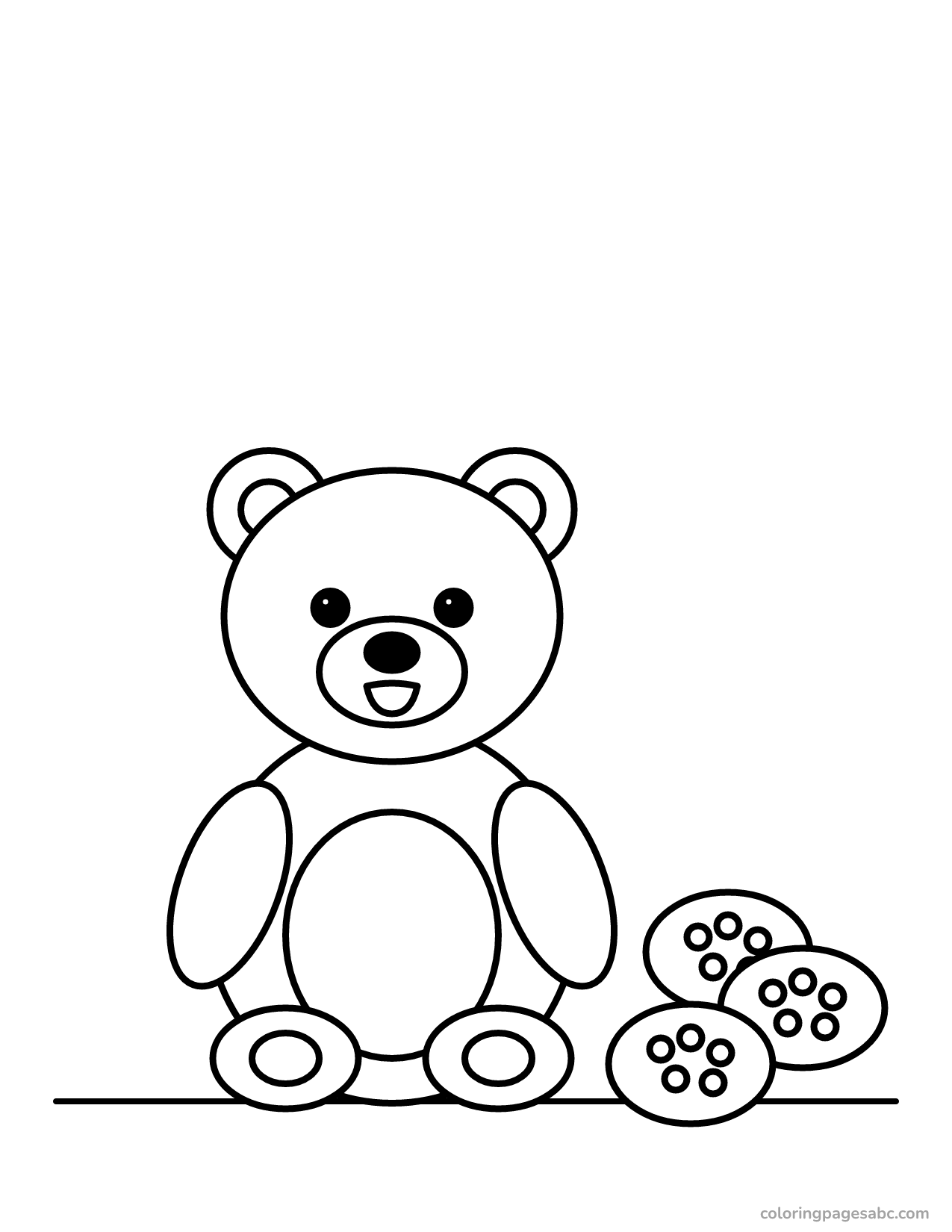 Brown bear sitting next to berry bushes coloring page