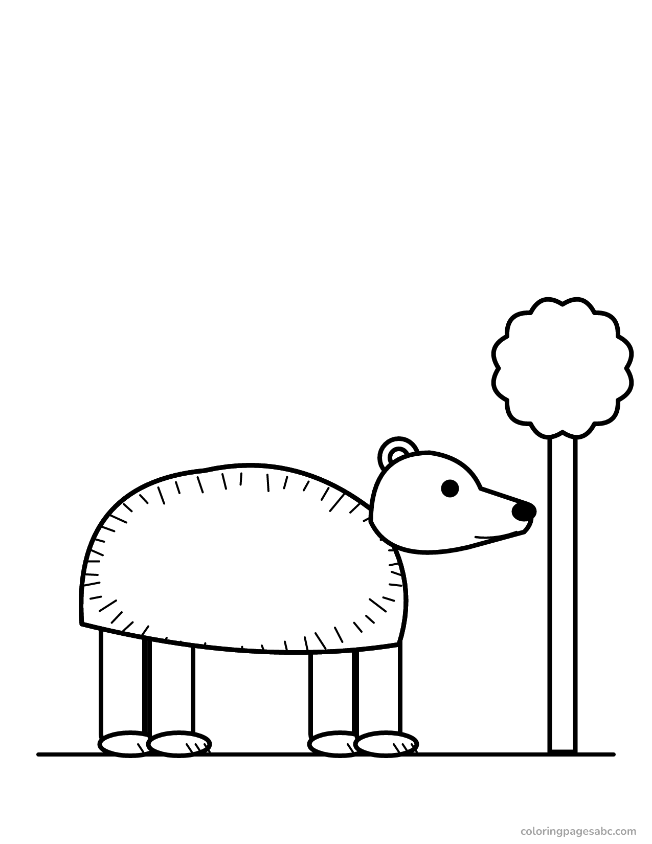 Brown bear walking past a tree coloring page