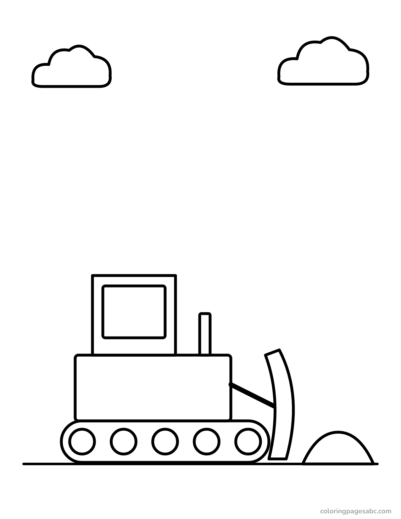 Bulldozer on tracks pushing dirt with its blade coloring page
