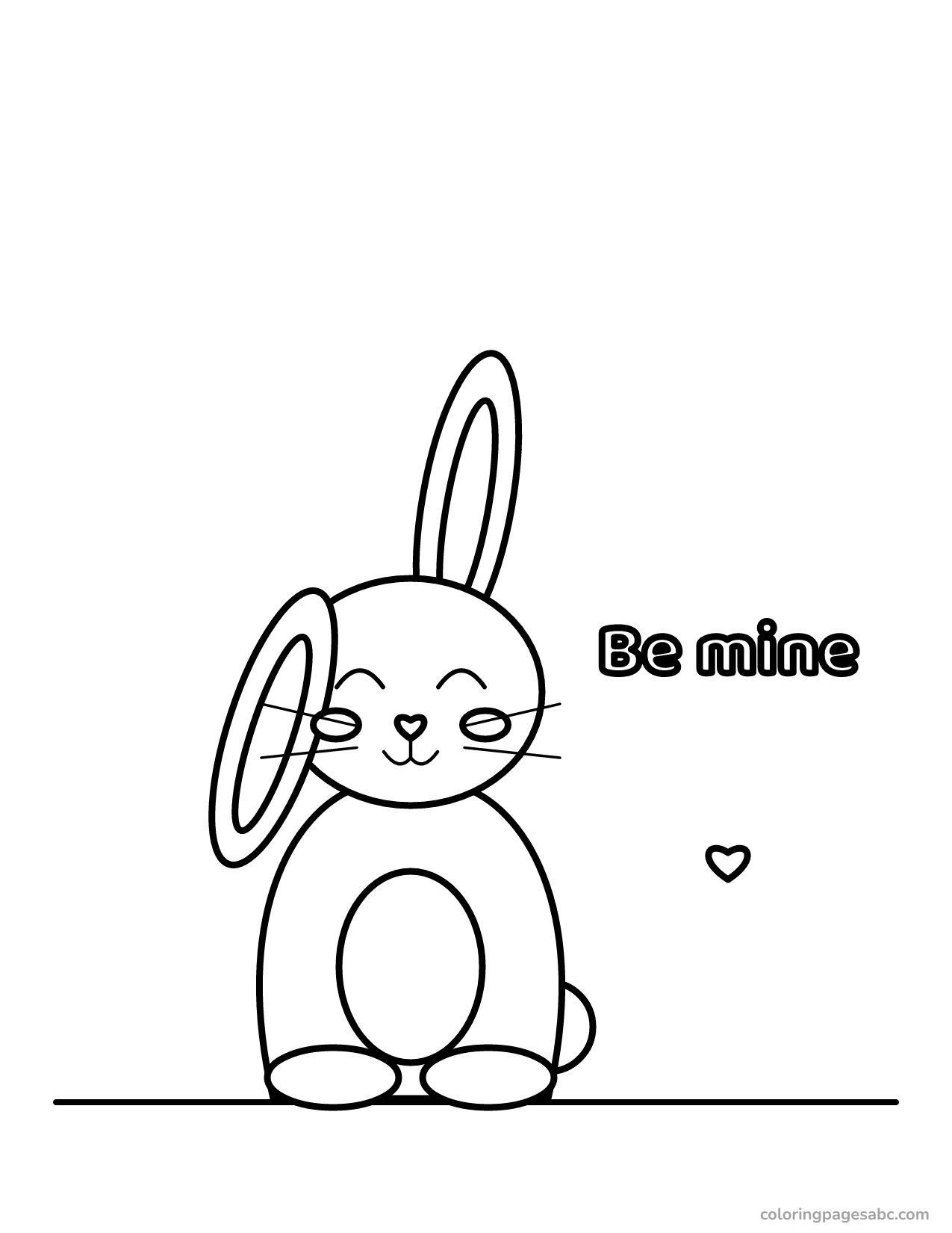 Happy bunny with Be mine lettering and a heart coloring page