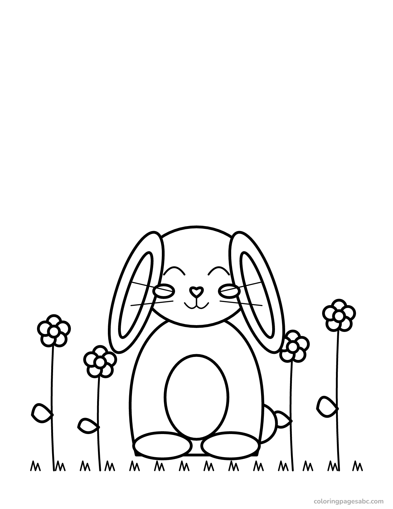 Bunny in the flowers to color online