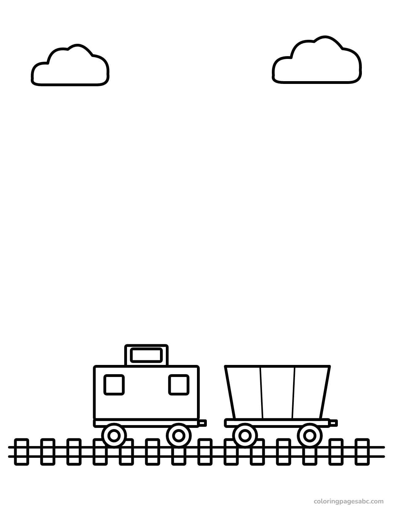 Caboose with a lookout on top behind a hopper car coloring page