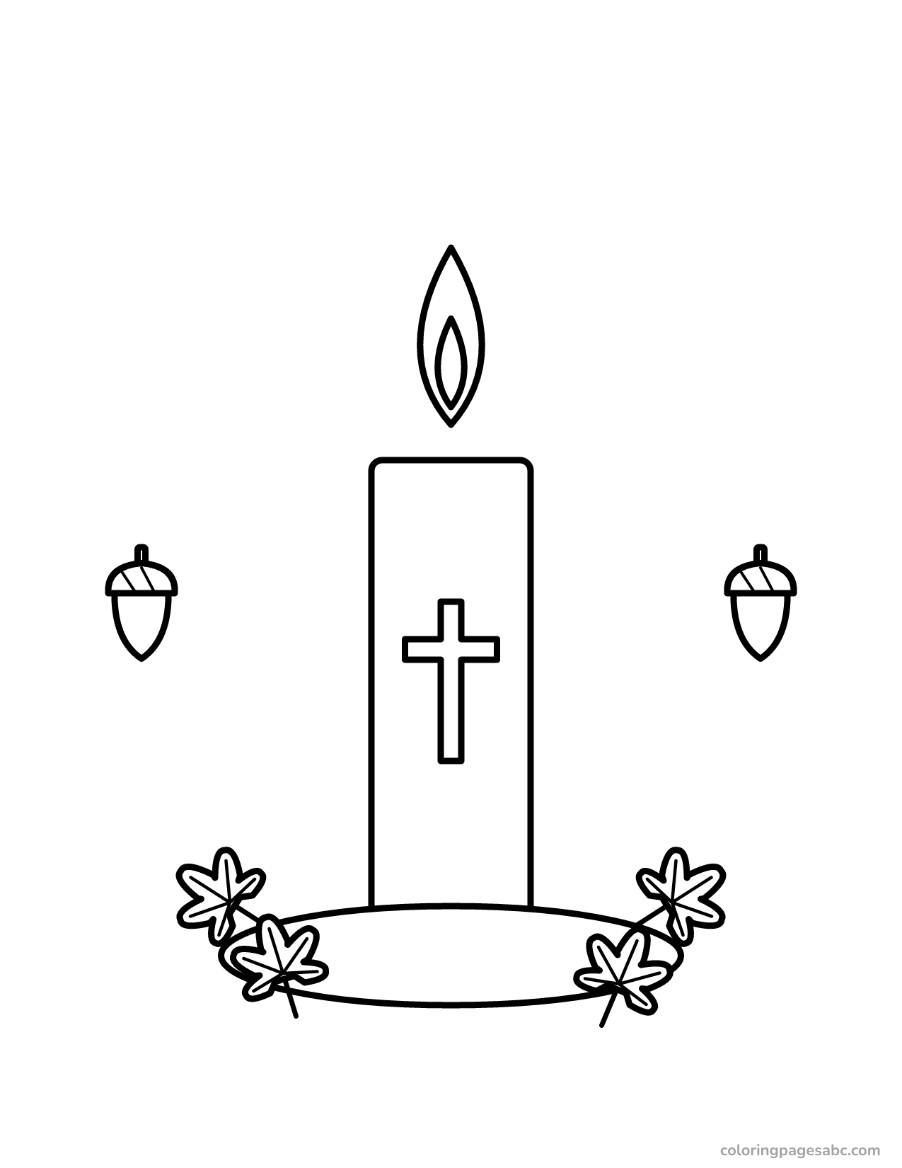 Candle with autumn leaves to color online