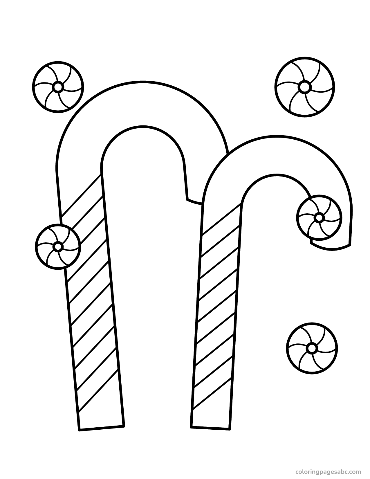 Candy canes and peppermints to color online