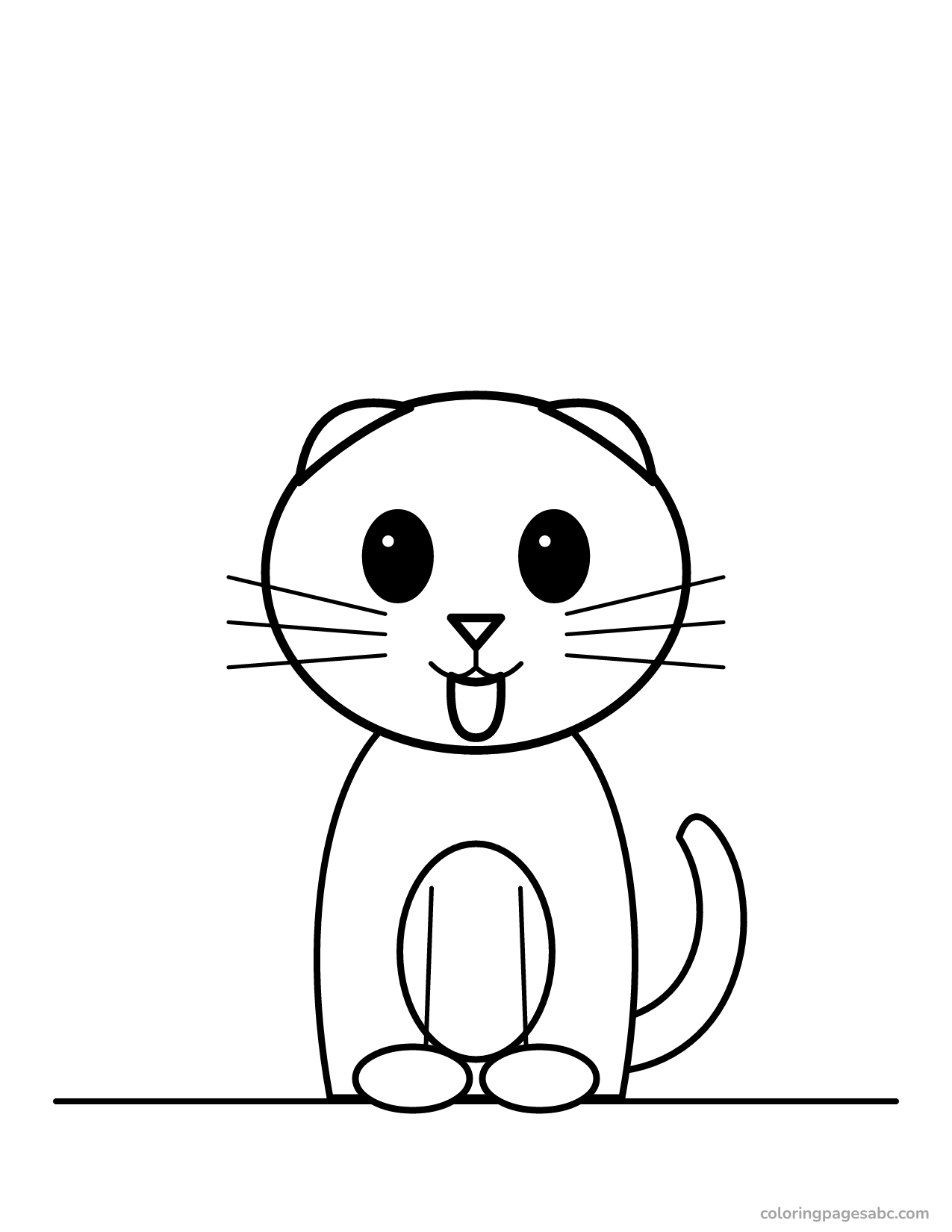 Cartoon kitten with folded ears sticking out its tongue