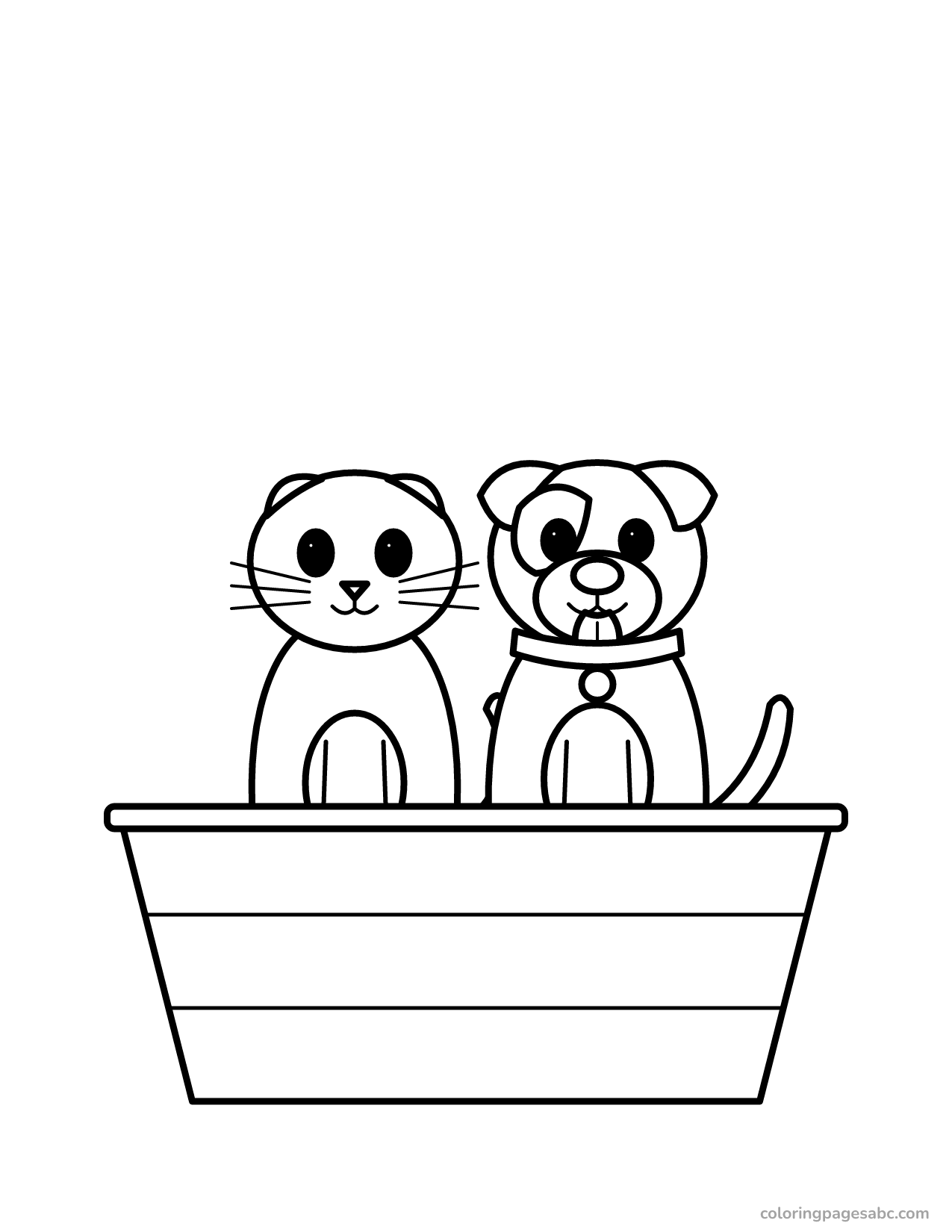 Cat and dog in a basket to color online