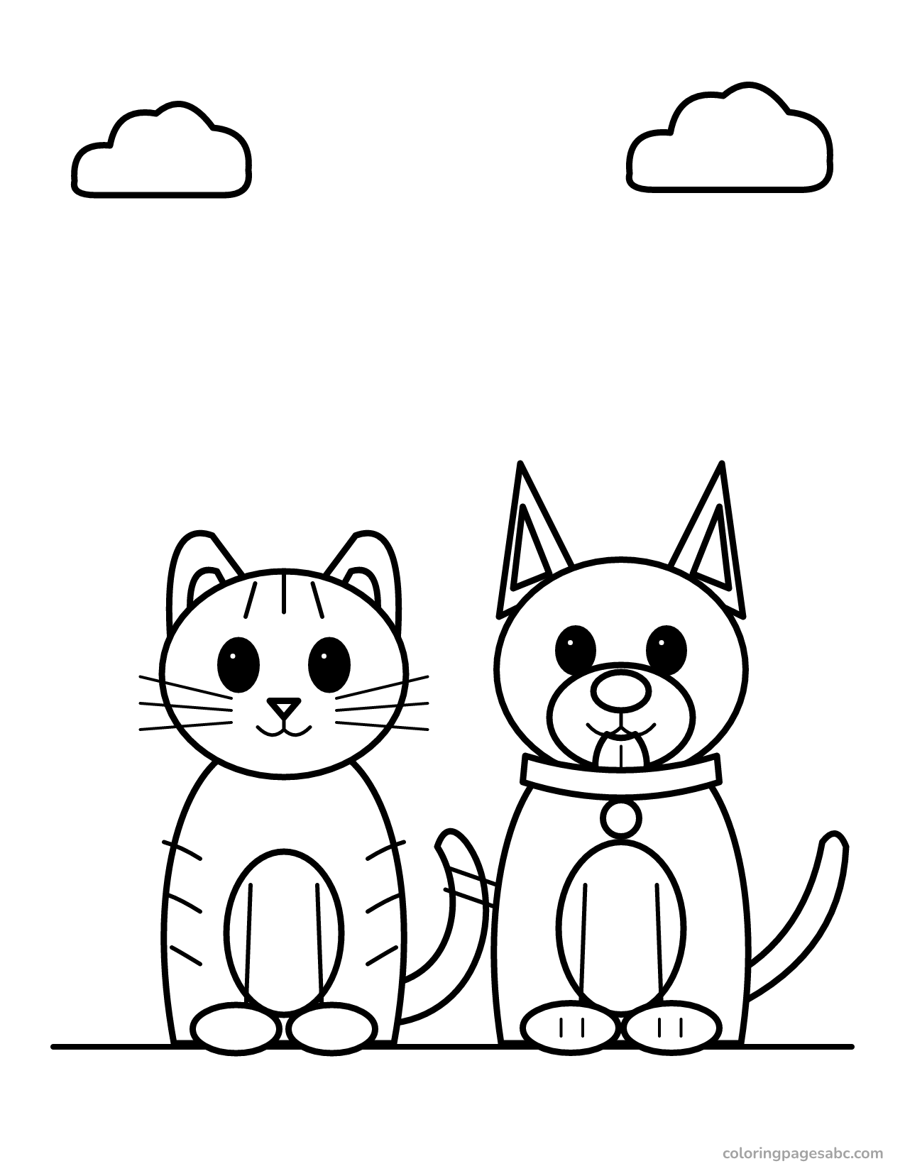 Cat and dog together to color online