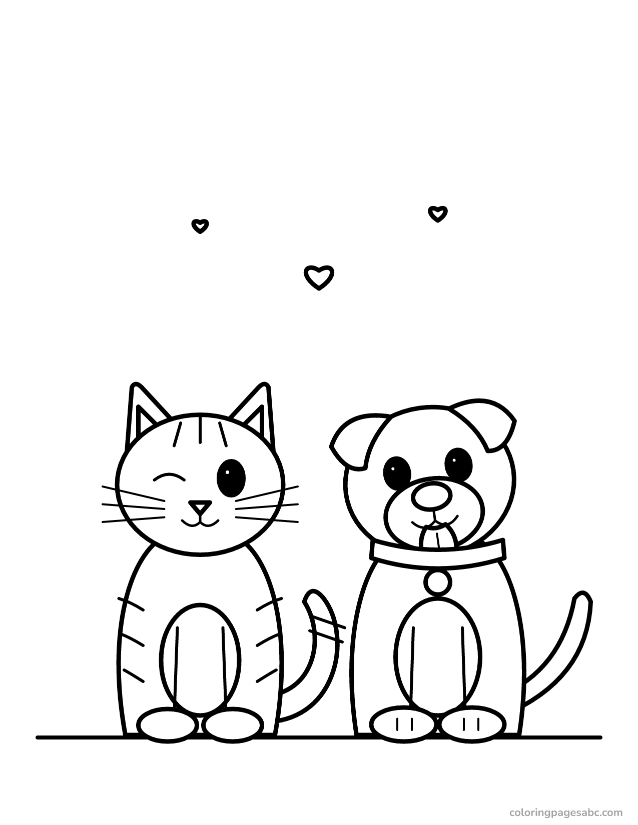Cat and dog with hearts to color online