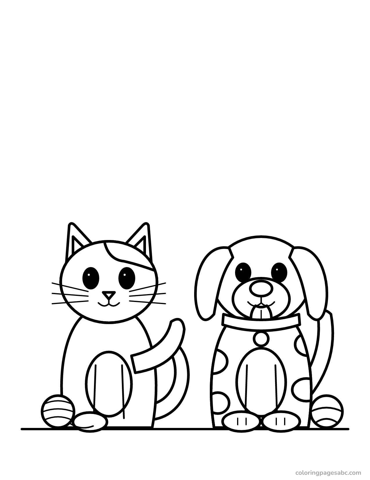 Cat and dog with toys to color online