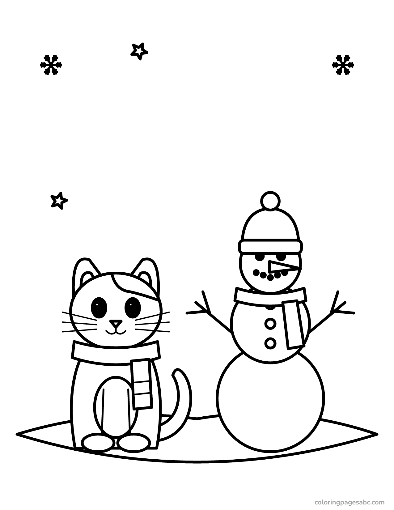 Cat and snowman to color online