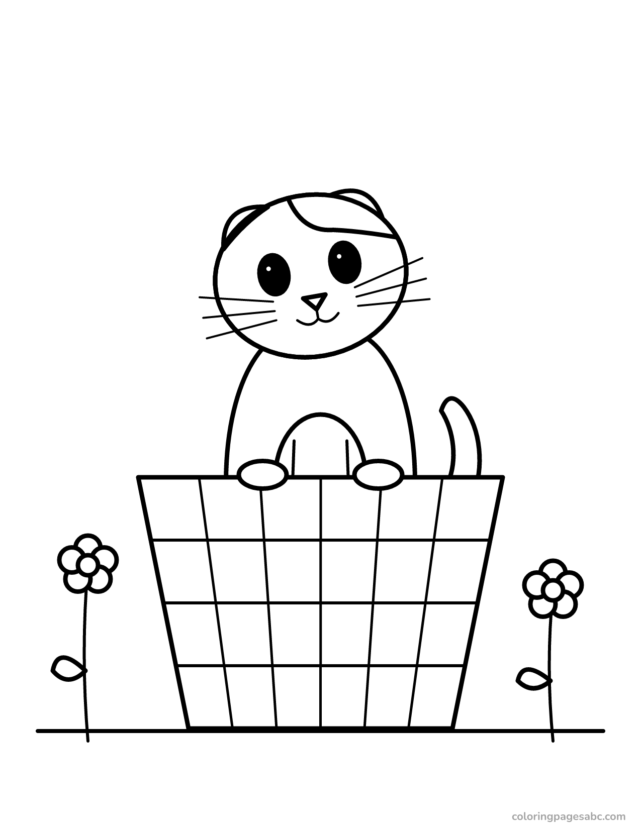 Cat in a basket to color online