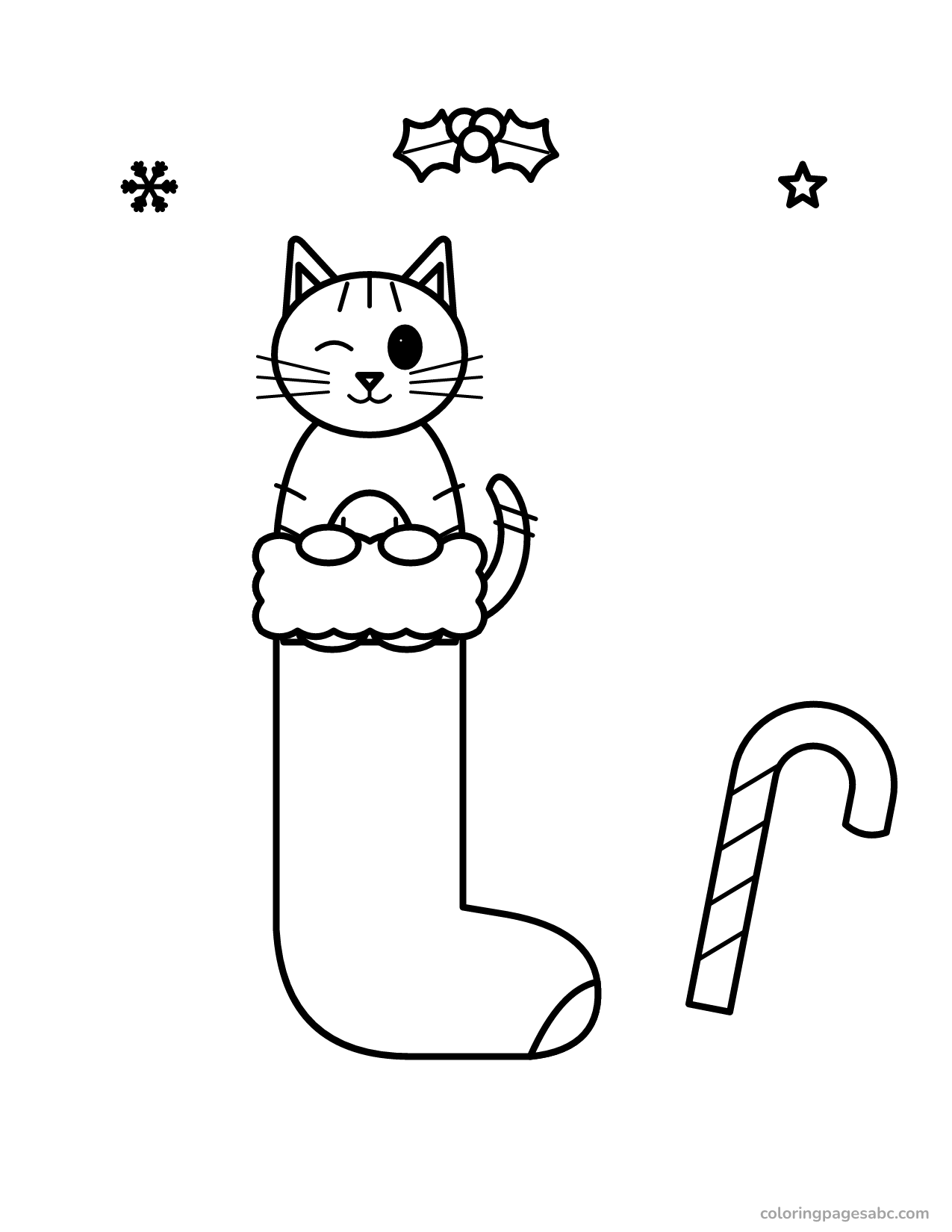 Cat in a Christmas stocking to color online