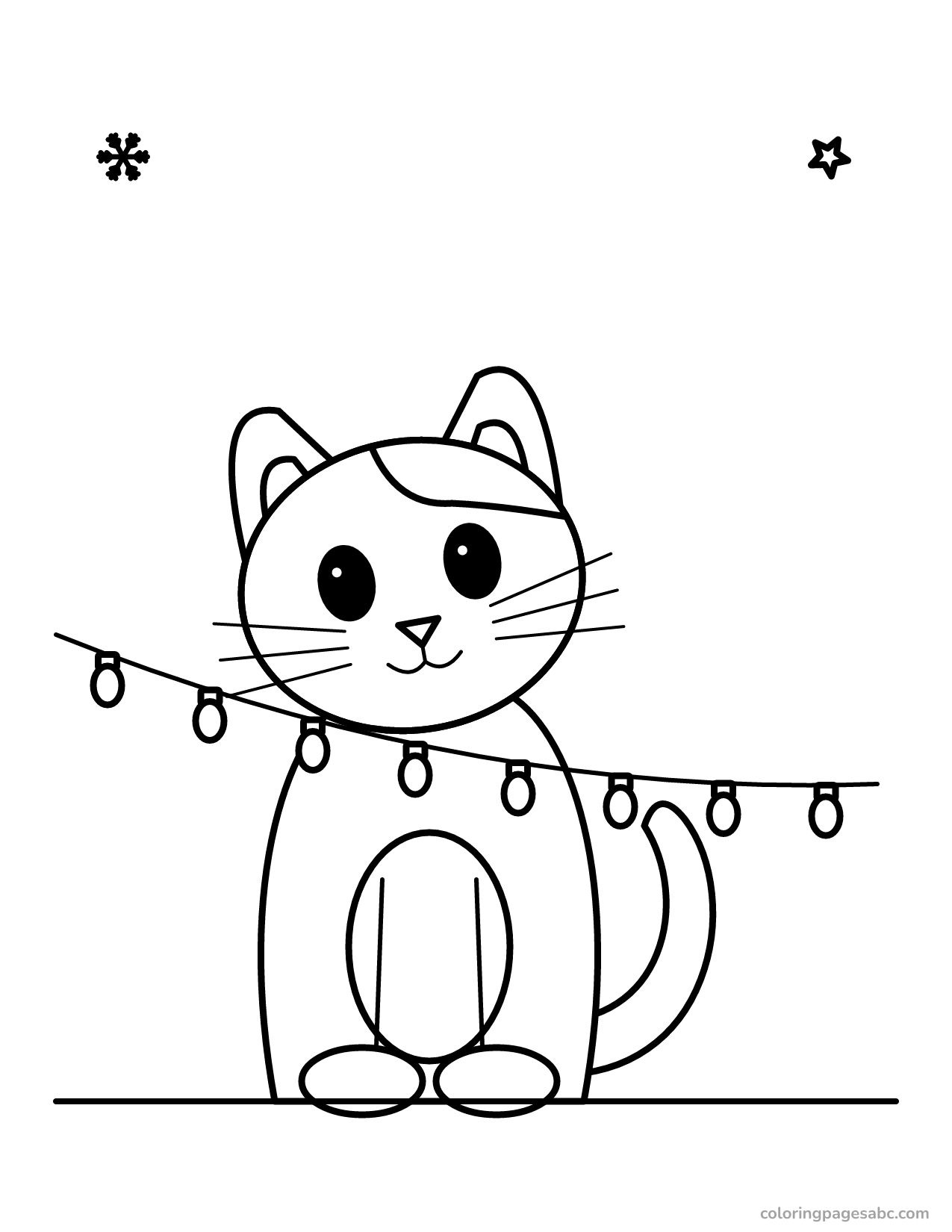 Cat with Christmas lights to color online