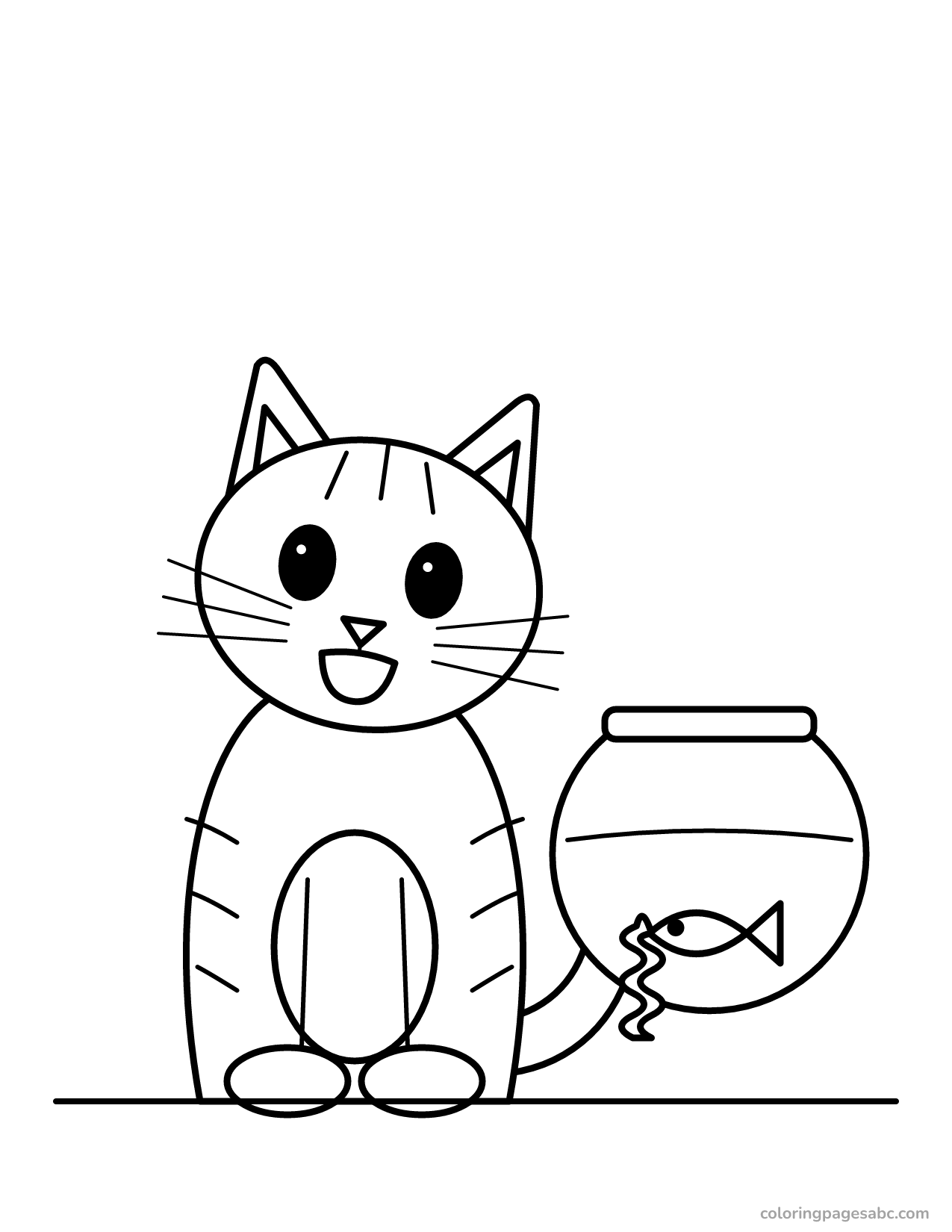 Cat with a fishbowl to color online