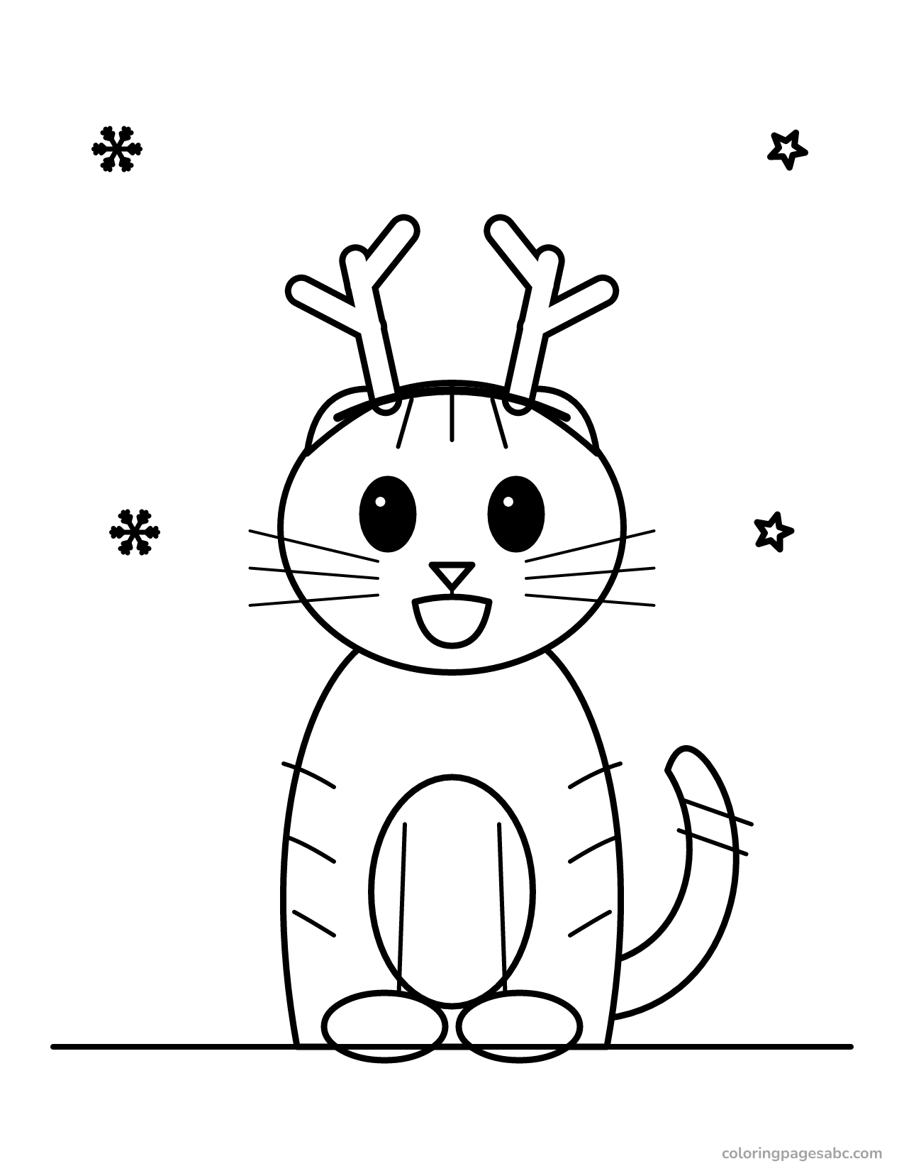 Cat with reindeer antlers to color online