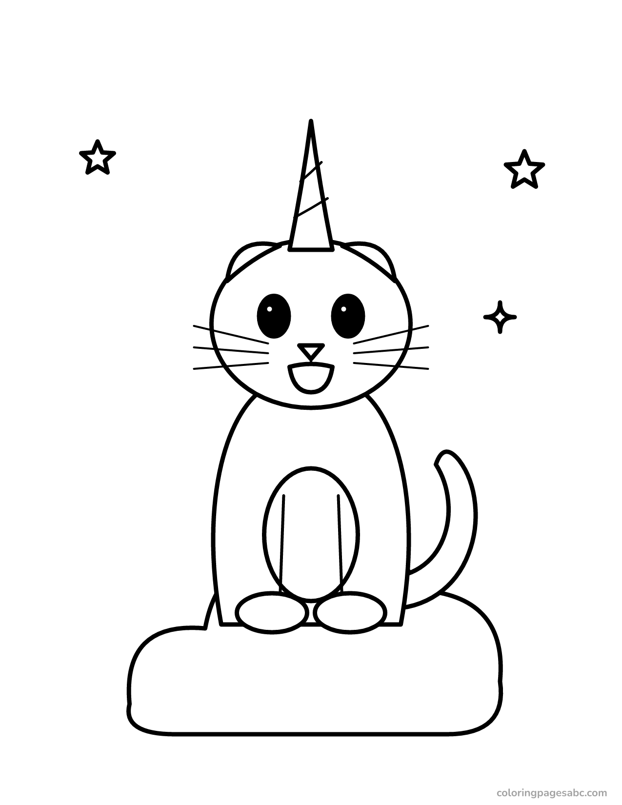 Caticorn on a cloud to color online