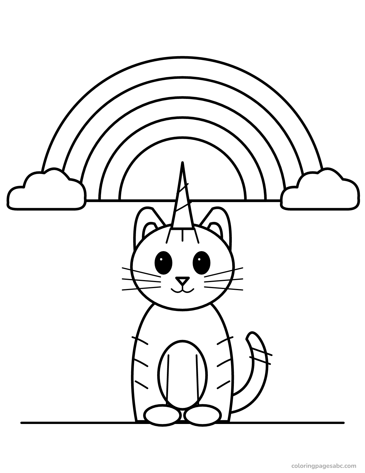 Caticorn with a rainbow to color online