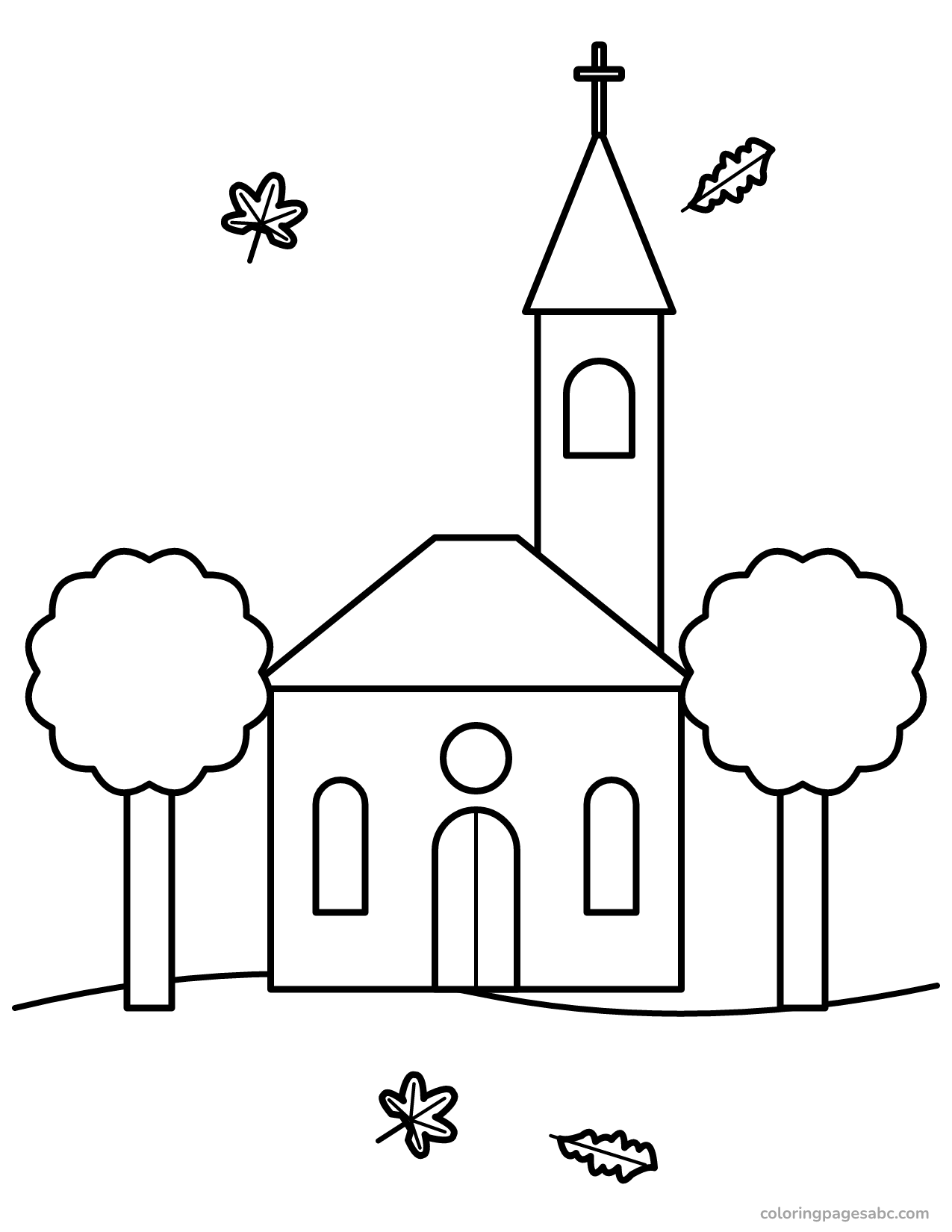 Chapel with fall trees to color online
