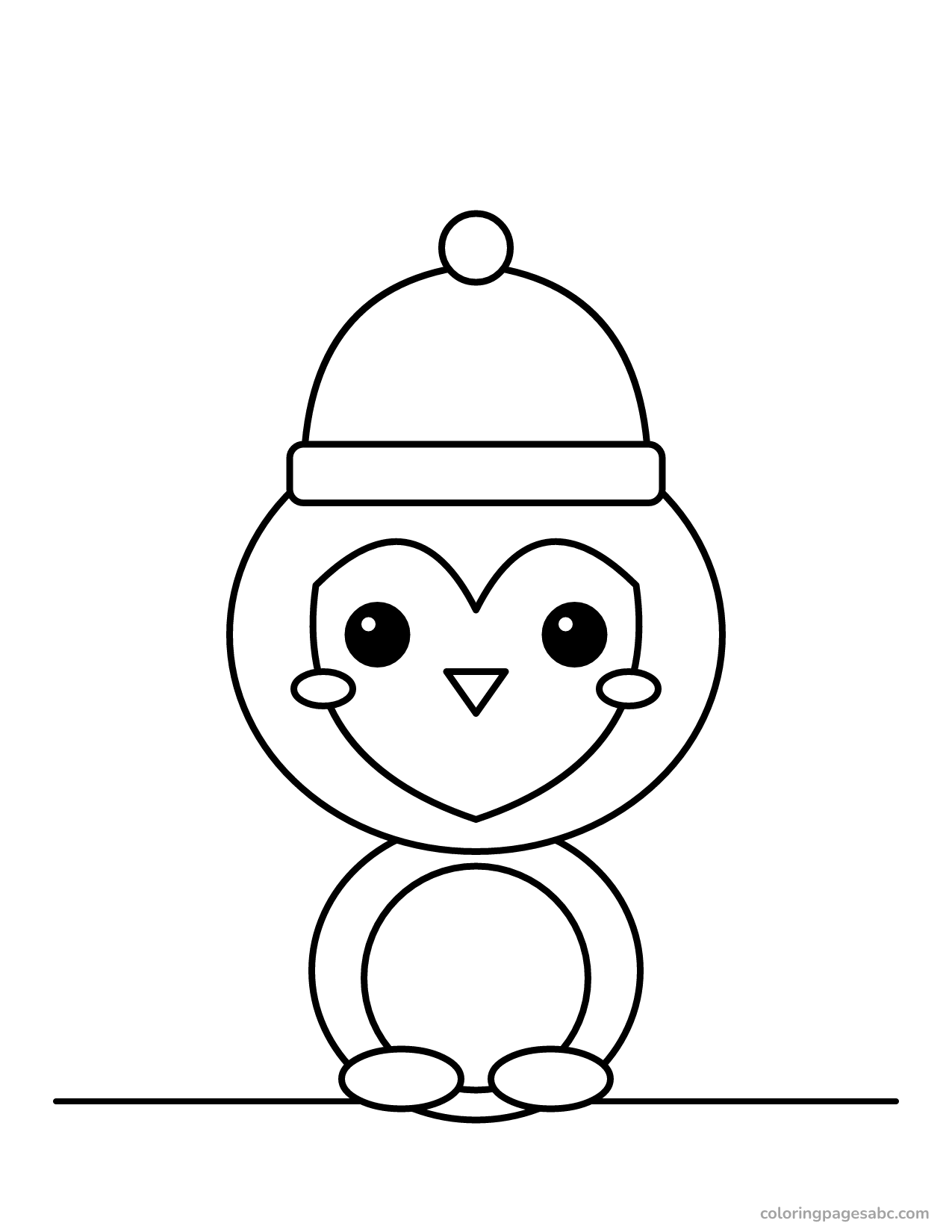 Chibi penguin wearing a beanie coloring page