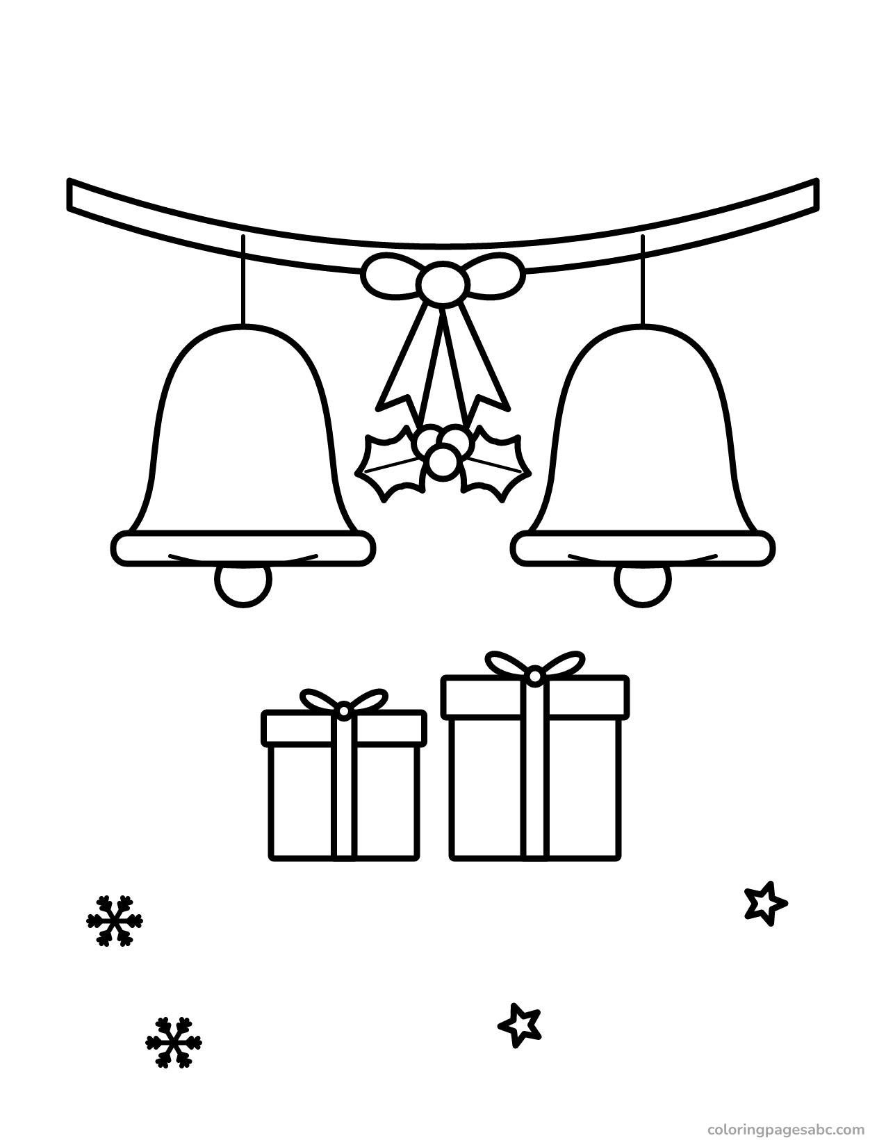 Christmas bells with holly to color online