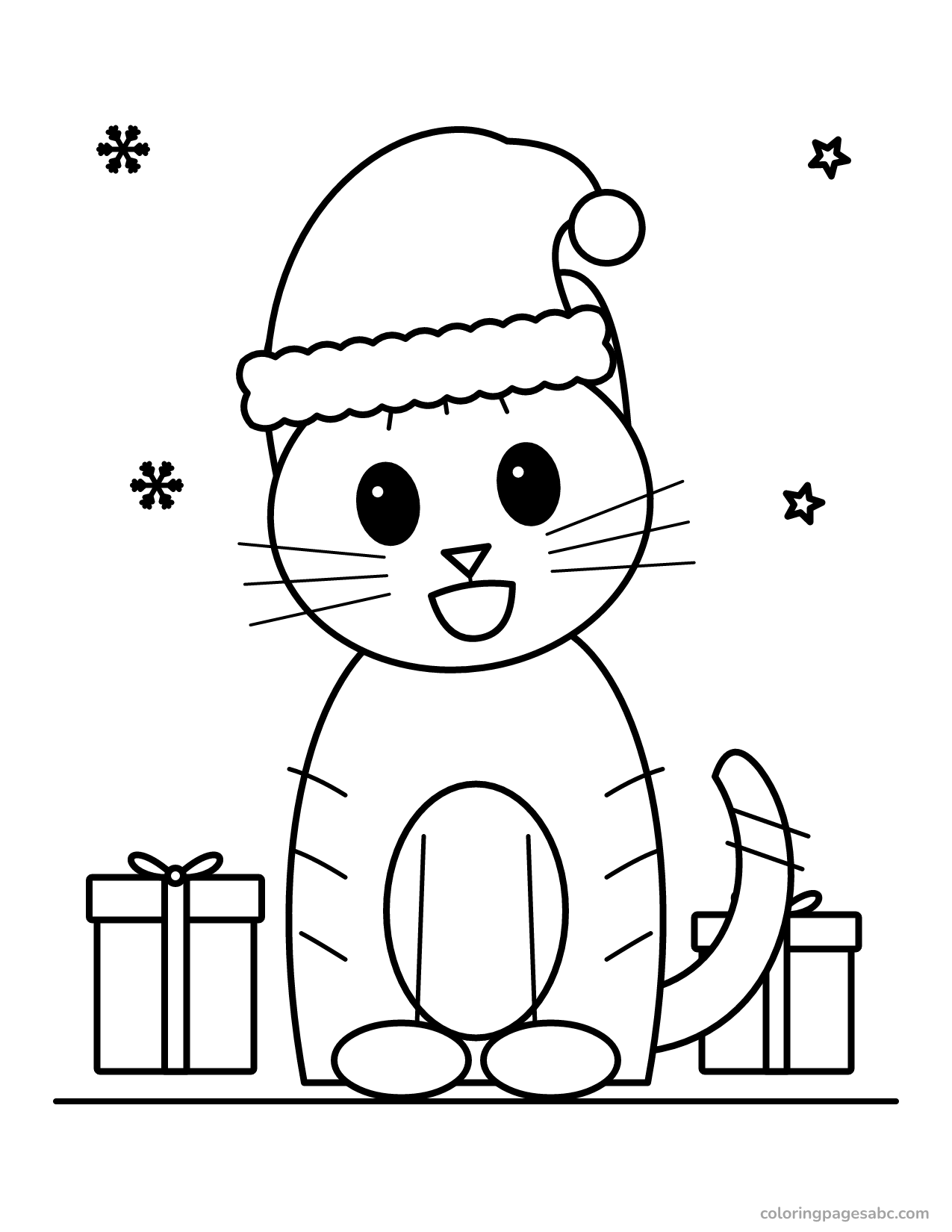 Christmas cat in a Santa hat to color online