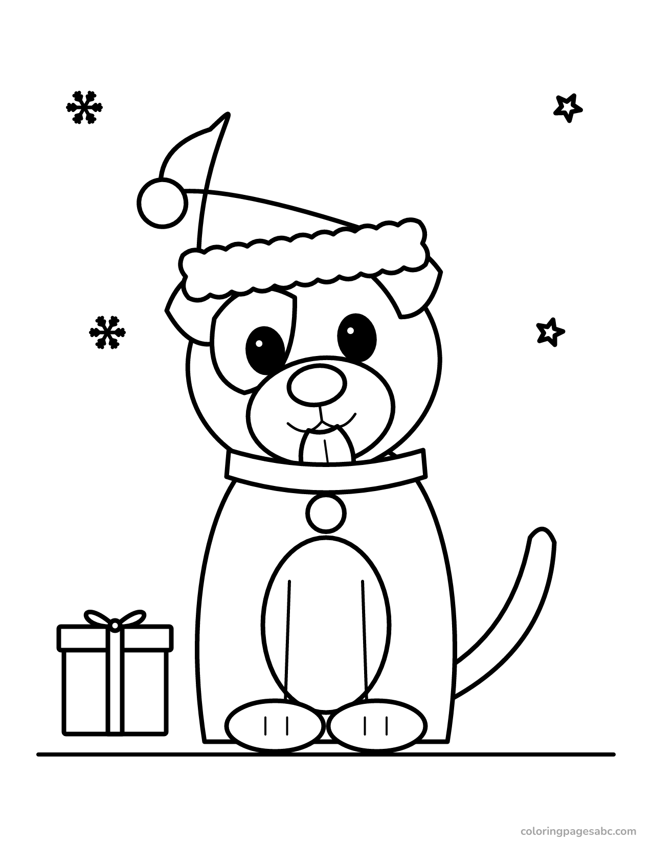 Christmas dog in a Santa hat to color online