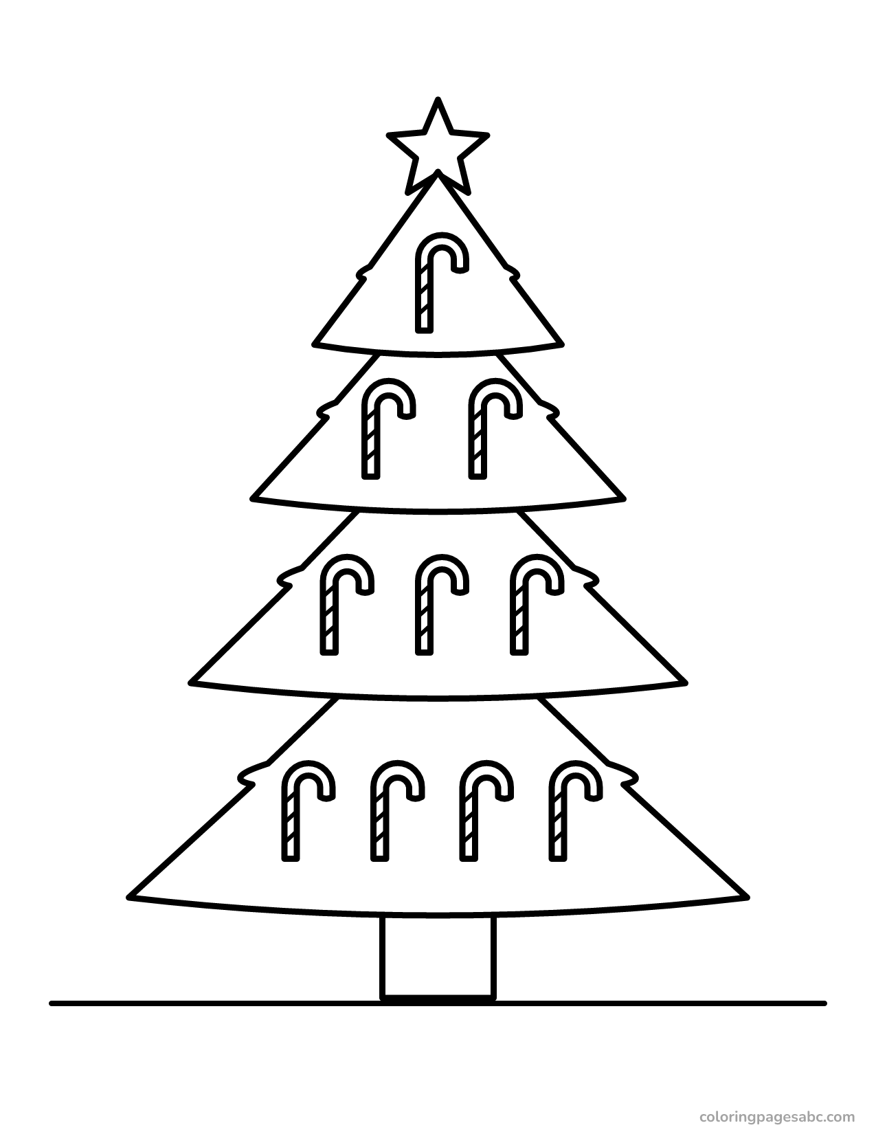 Tree with candy cane ornaments to color online
