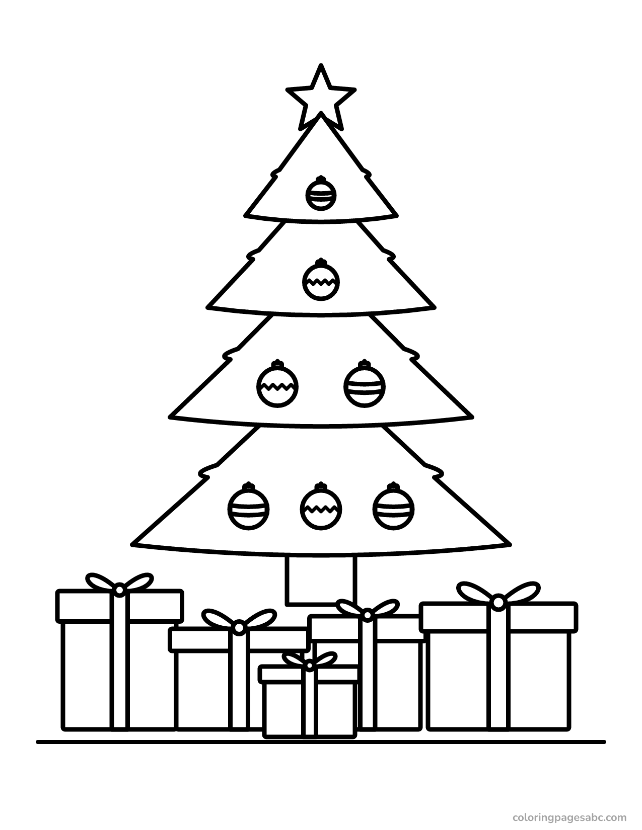 Christmas tree with lots of presents to color online