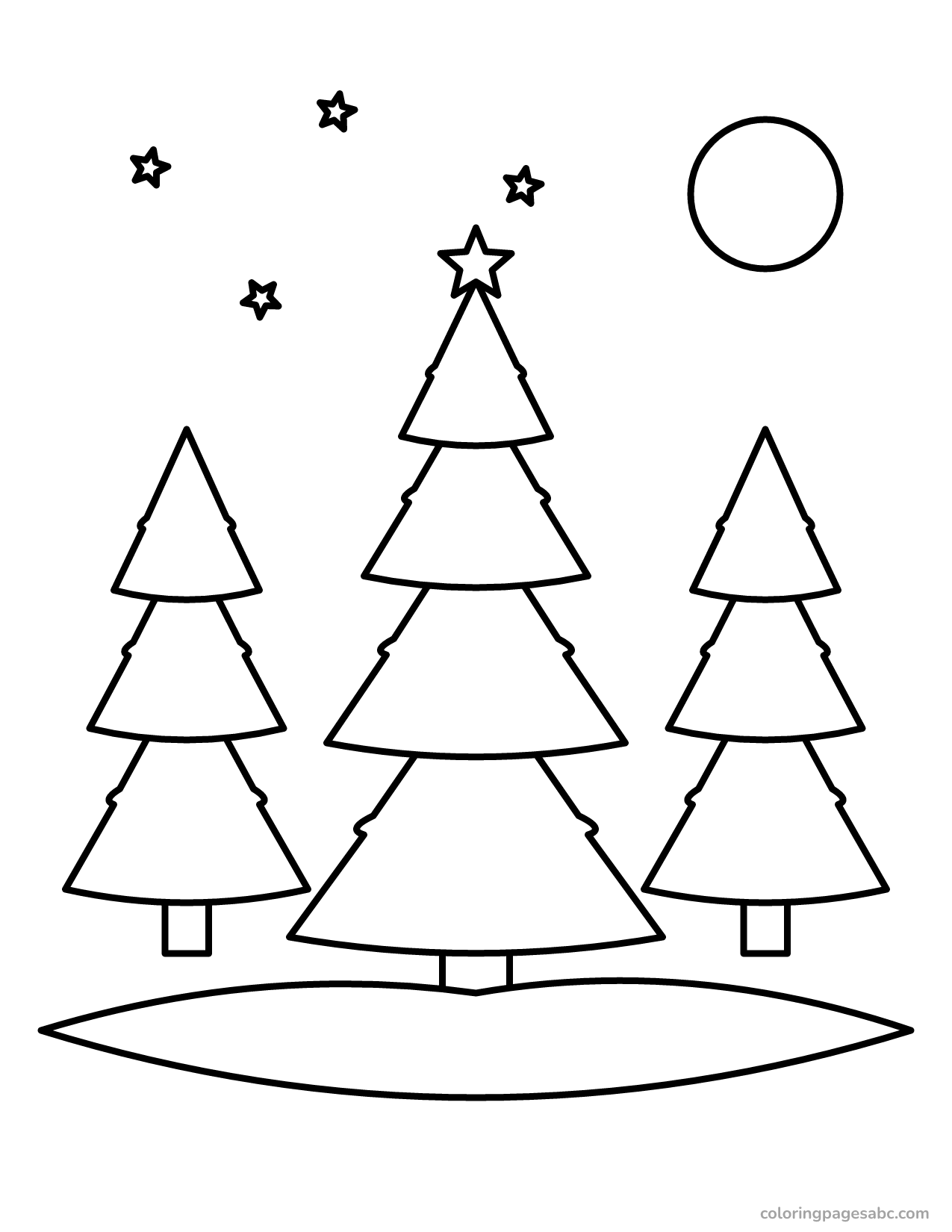 Christmas trees in the snow to color online