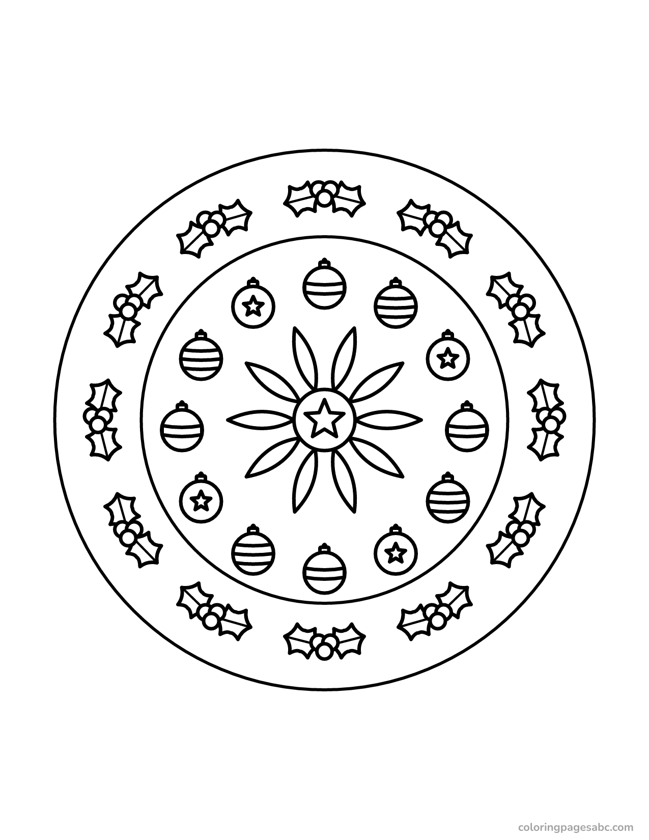Christmas wreath mandala to color online