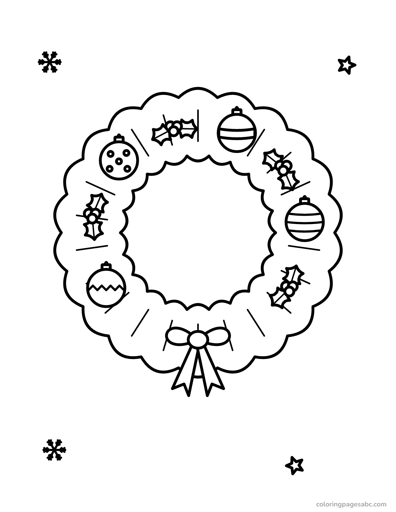 Christmas wreath with a bow to color online