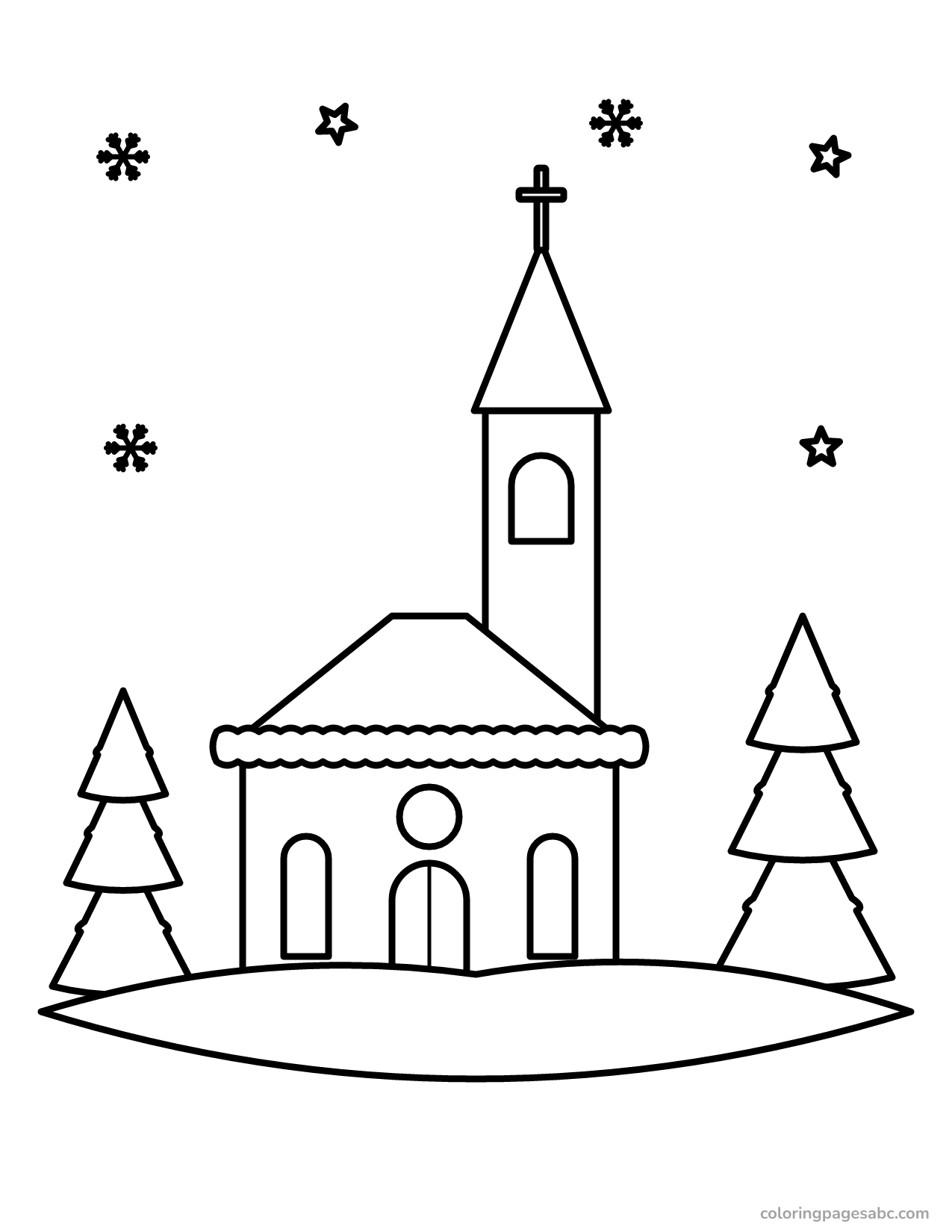 Church in the snow to color online