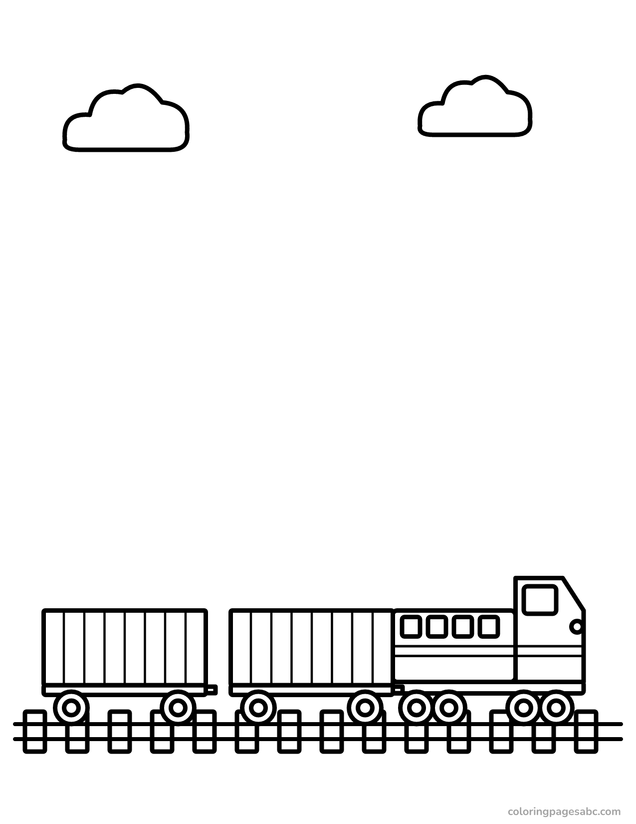 Diesel engine pulling two long container cars coloring page