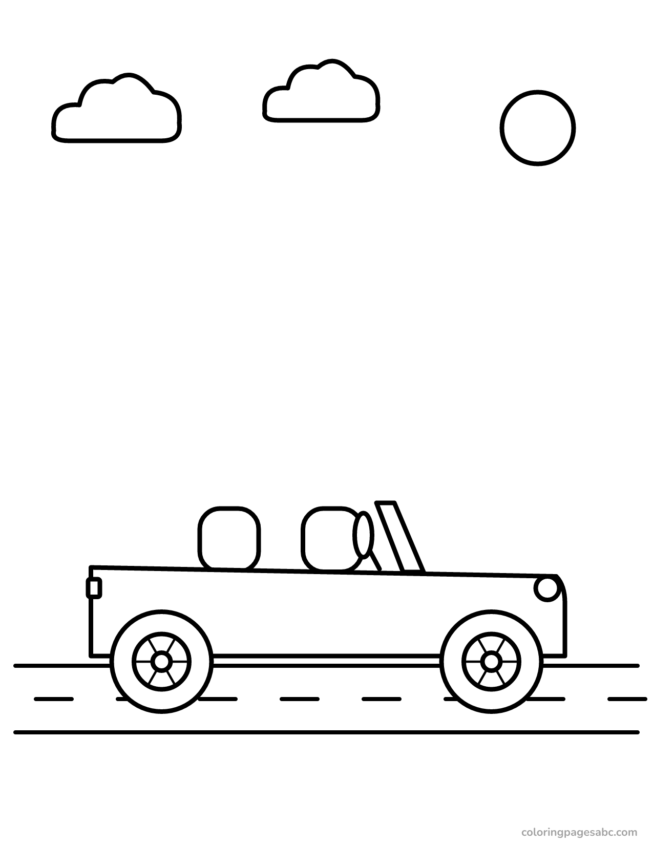 Convertible car with its top down on a sunny day coloring page