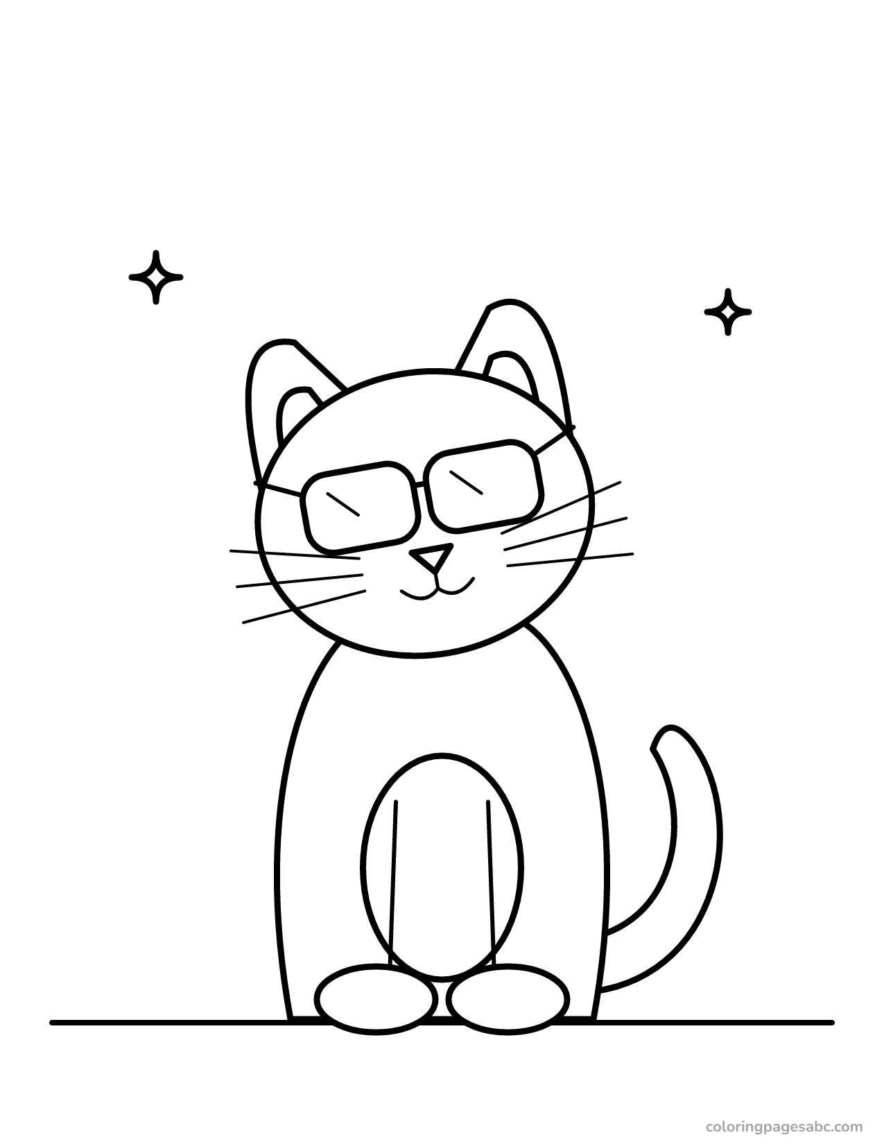 Cartoon cat wearing sunglasses and tilting its head coloring page