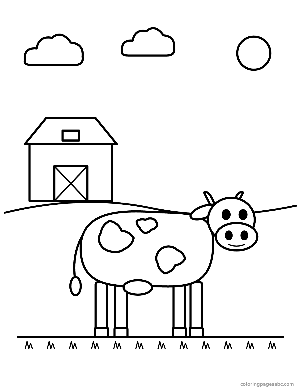 Cow in the field to color online
