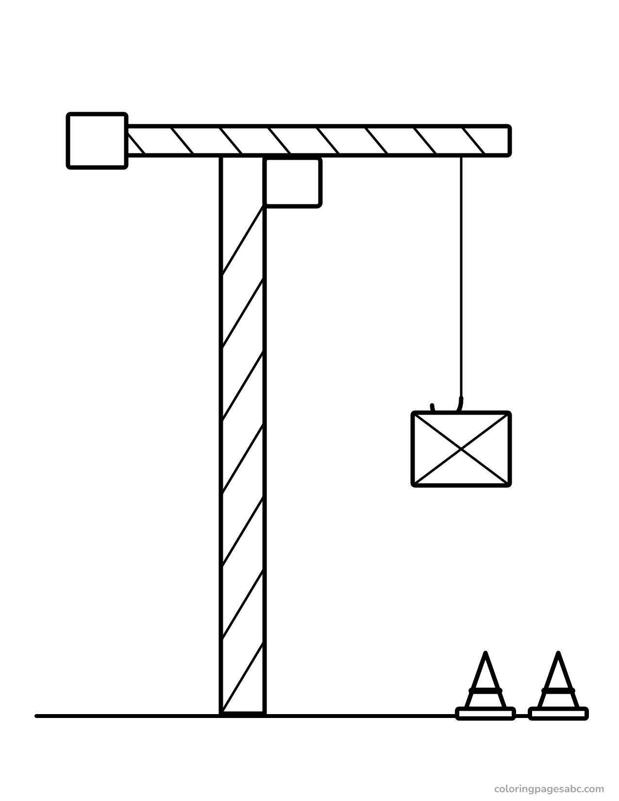 Tall construction crane lifting a crate coloring page